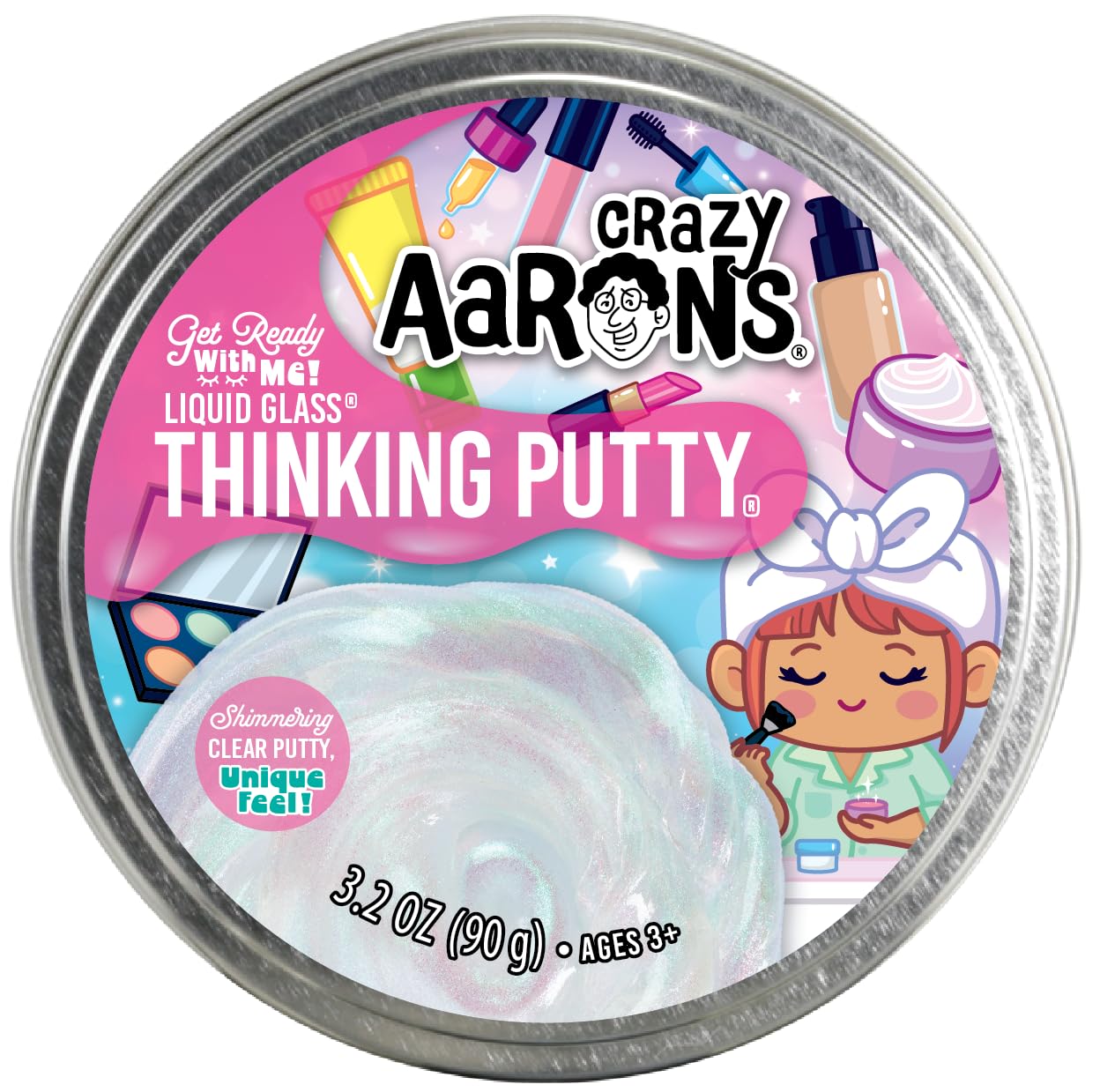 Crazy Aaron's(r) Get Ready with Me Thinking Putty - Made in USA Clear With Pink and Teal Sparkles
