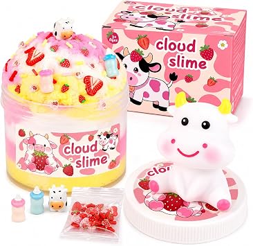 Strawberry Cow Cloud Slime - Soft and Stretchy Slime for Girls & Boys, Classroom Rewards, Birthday Gift, 7 oz Kids Scent, ASMR Fidget Toy