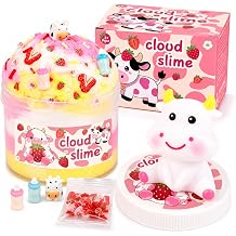 Pink Strawberry Cow Cloud Slime Kit   Soft Non-Sticky Scented Slime for Kids, Birthday Gifts for Boys & Girls, Classroom Rewards, DIY Stress Relief Toy