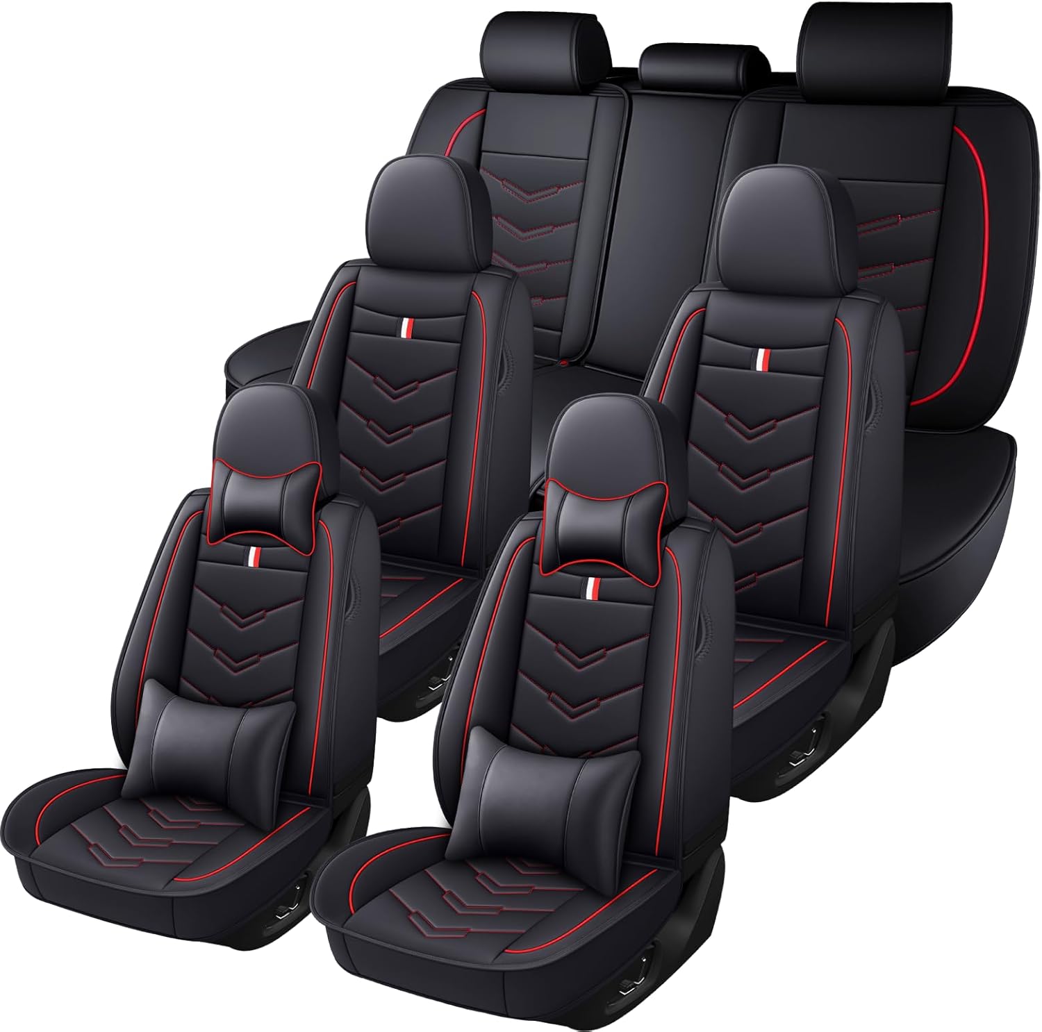 Car Seat Covers 7 Seats for Chevy Traverse 2009-2026,Premium Nappa Leather Waterproof Durable Seat Covers,Compatible Airbag Easy Install Clean Full Sets(Deluxe,Black Red)