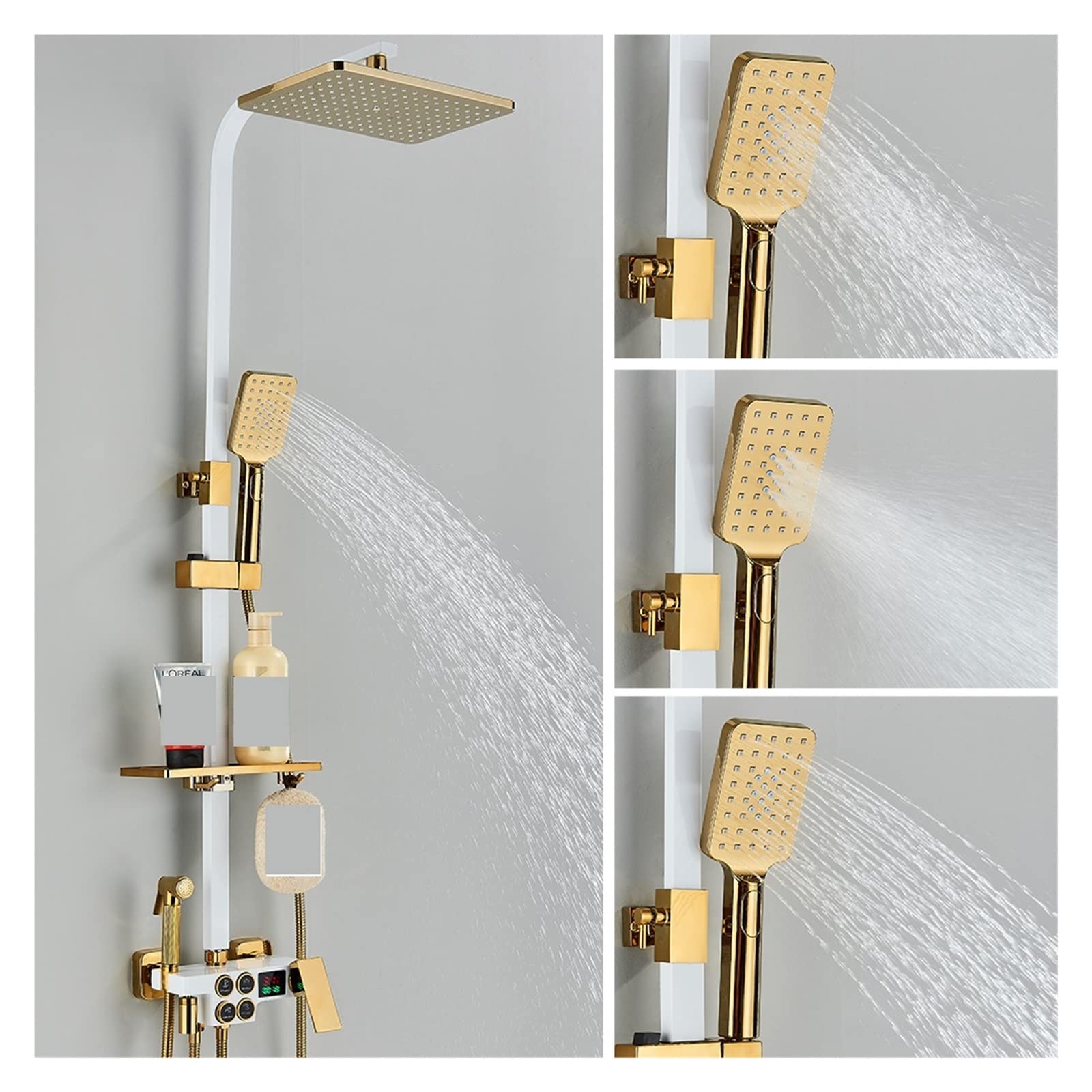 Genérico Juego de Grifo de Ducha termostático Digital Inteligente: Lluvia y rociador montado en la Pared, Negro y Dorado, Grifo Mezclador de baño Moderno para máxima Comodidad y Estilo.