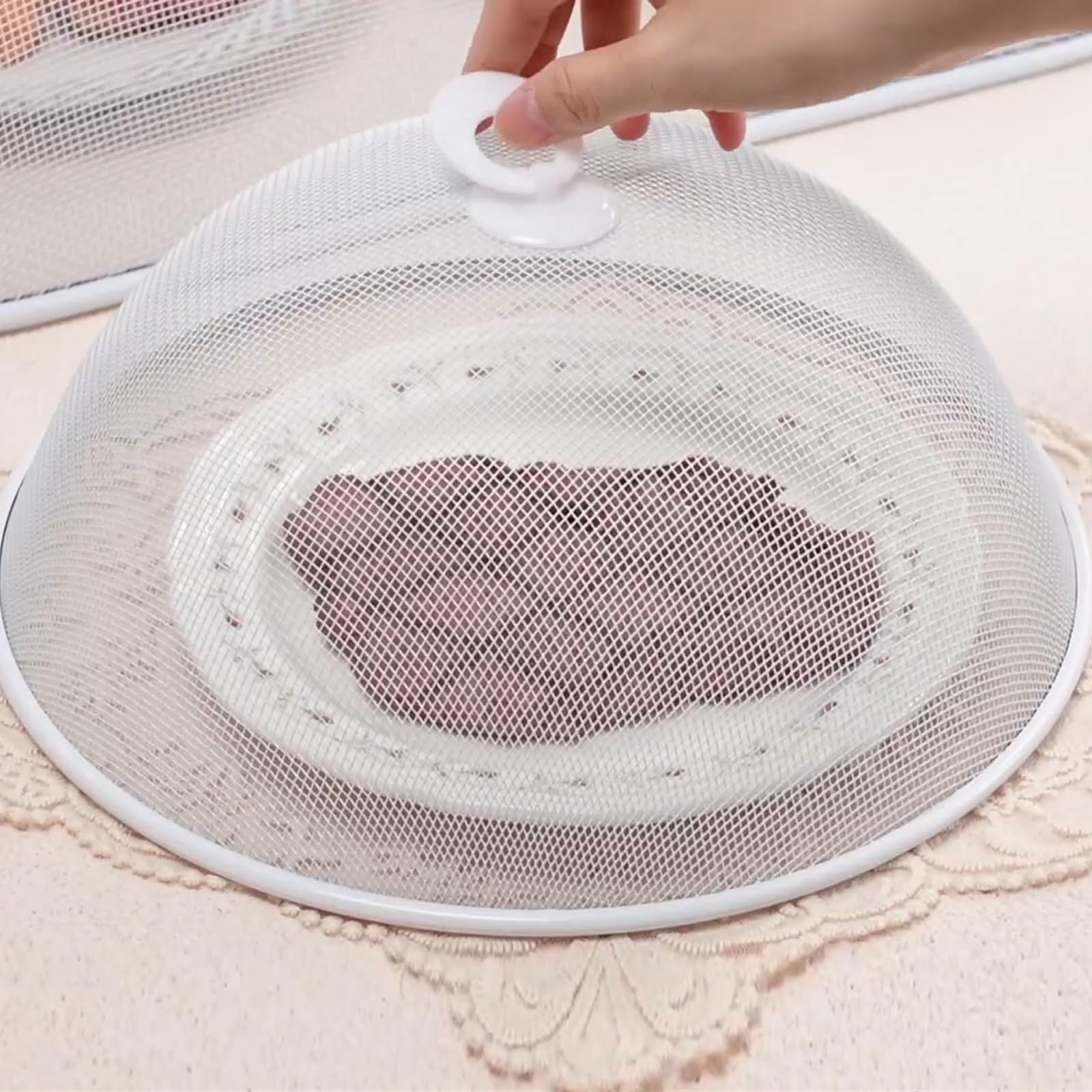 4 Pezzi Copertura in Rete per Alimenti, Coperture per Alimenti in Rete Metallica, Coperchio per Alimenti a Mosca, Riutilizzabile, per Barbecue Picnic (Bianco, 24cm)