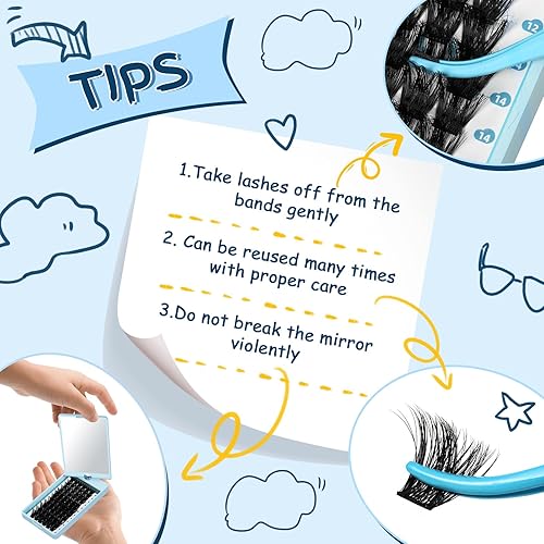 Miniatura 6 de KevKev 72 racimos de pestañas en racimo especiales para espejo giratorio, extensiones de pestañas suaves y cómodas, pestañas de banda fina con