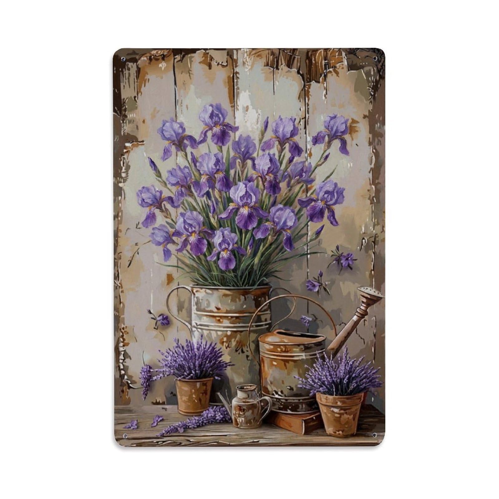 Vintage Flower Bunch Iris Pastoral Aesthetics Metal Tin Sign