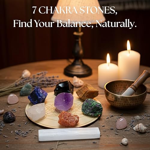 Miniatura 7 de Juego de cristales curativos 7 piedras de chakra crudas y palo de selenita Piedras curativas de cristal sin pulir para meditación, yoga, reiki