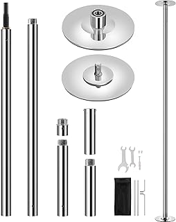 Yaheetech Dance Pole Portable Dancing Pole Height Adjustable 6.9ft-9ft Static Spinning Pole for Apartment, Silver/Argent