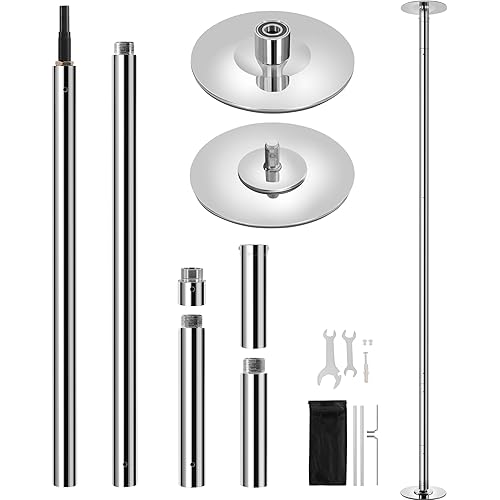 Yaheetech Dance Pole Portable Dancing Pole Height Adjustable 6.9ft-9ft Static Spinning Pole for Apartment, Silver/Argent