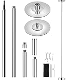 Yaheetech Dance Pole Portable Dancing Pole Height Adjustable 6.9ft-9ft Static Spinning Pole for Apartment, Silver/Argent