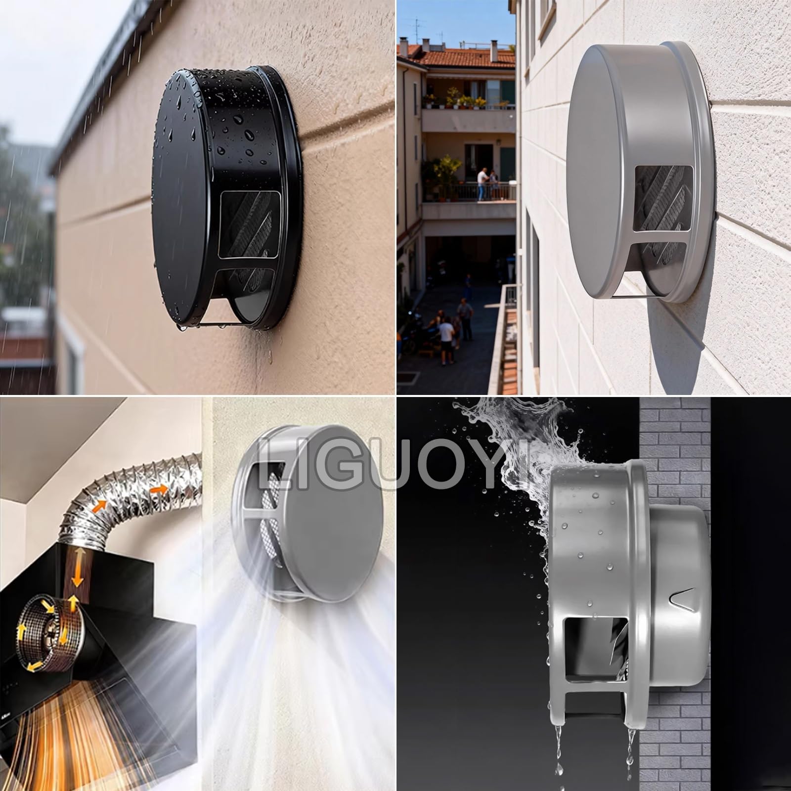 LIGUOYI Rond Grille De Ventilation 70/100/150/180/200mm Grille D'aération En Acier Inoxydable 304 Conduit Aérateur Sortie D'évacuation Hotte Avec Filet Imperméable Et Beau(Beige,200mm)