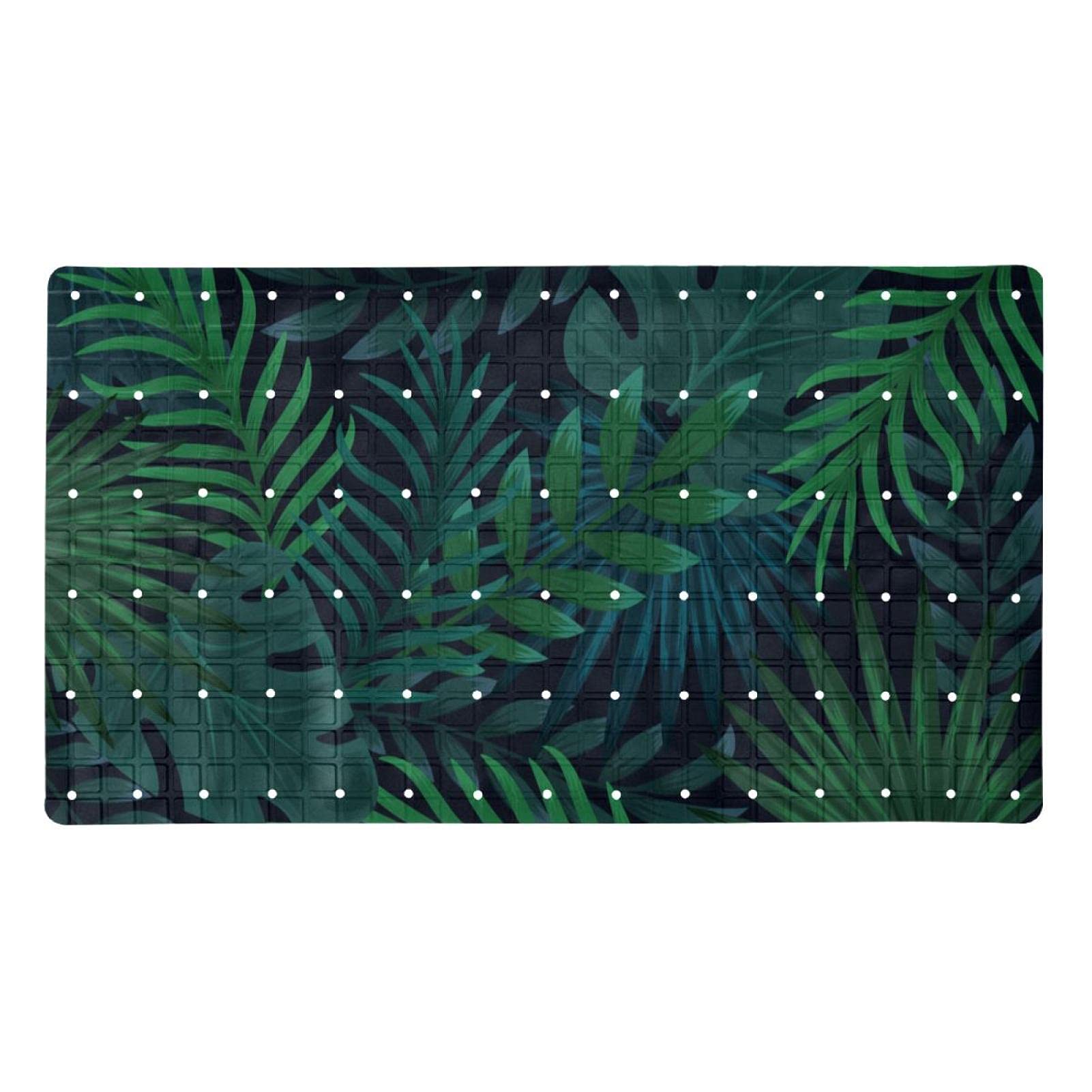 Tapis de salle de bain pour baignoire décor tropical vert foncé 40 x 70 cm