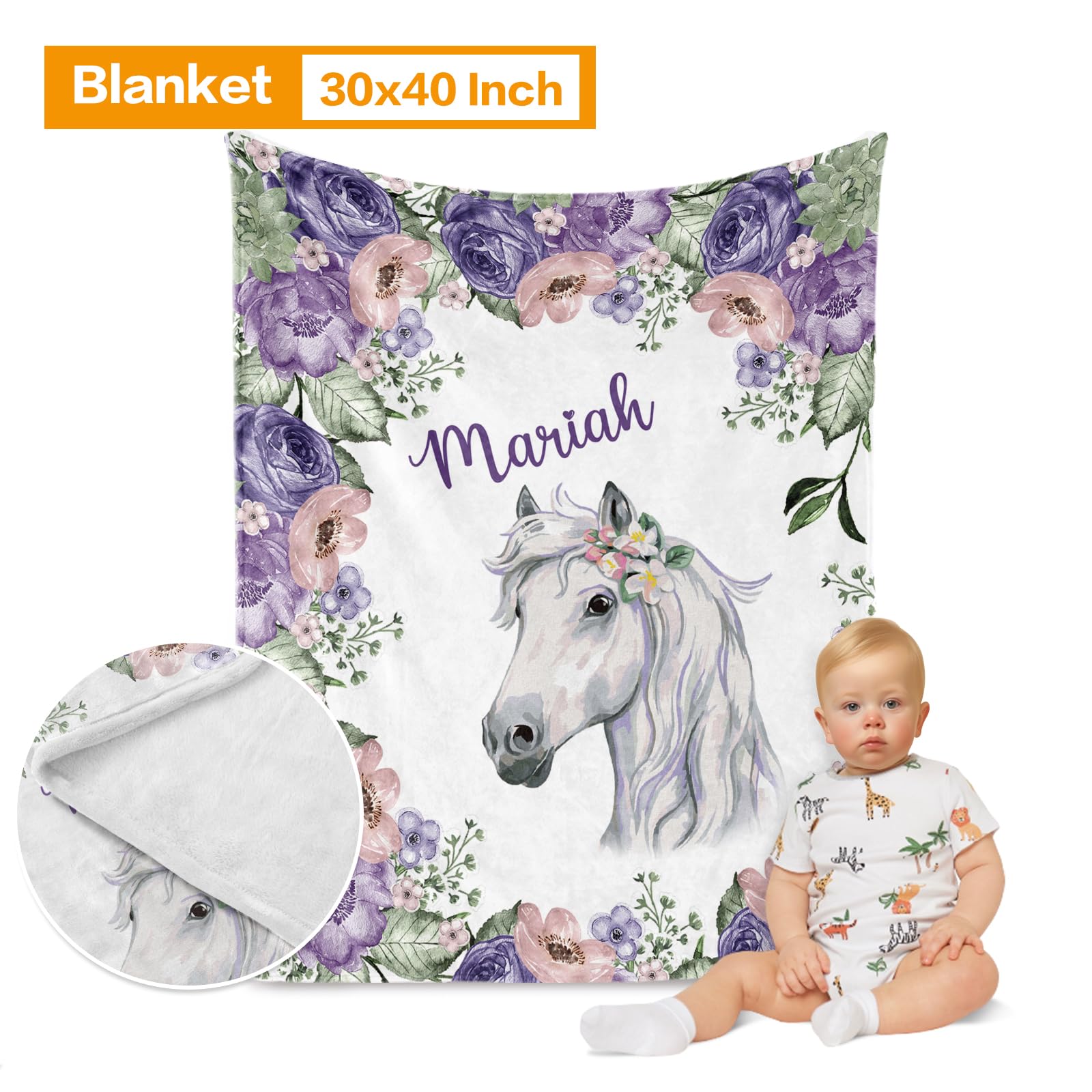 Juego de ropa de cama personalizado para cuna, diseño de caballo, juego de ropa de cama de 3 piezas, manta suave y elegante, sábana, funda de almohada para recién nacidos, niños y niñas,