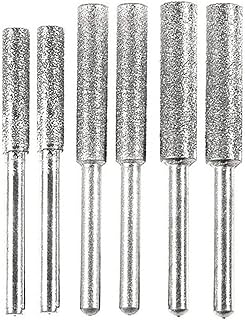 Burr Grinding Stone File - 6Pcs 3mm Shank 5/32" 3/16" 7/32" Diamond Chainsaw Sharpener Rotary Bit Set Polishing Sharpening Garden Tool for Lawn Mower Chainsaw Parts Garden,120-150 Grit