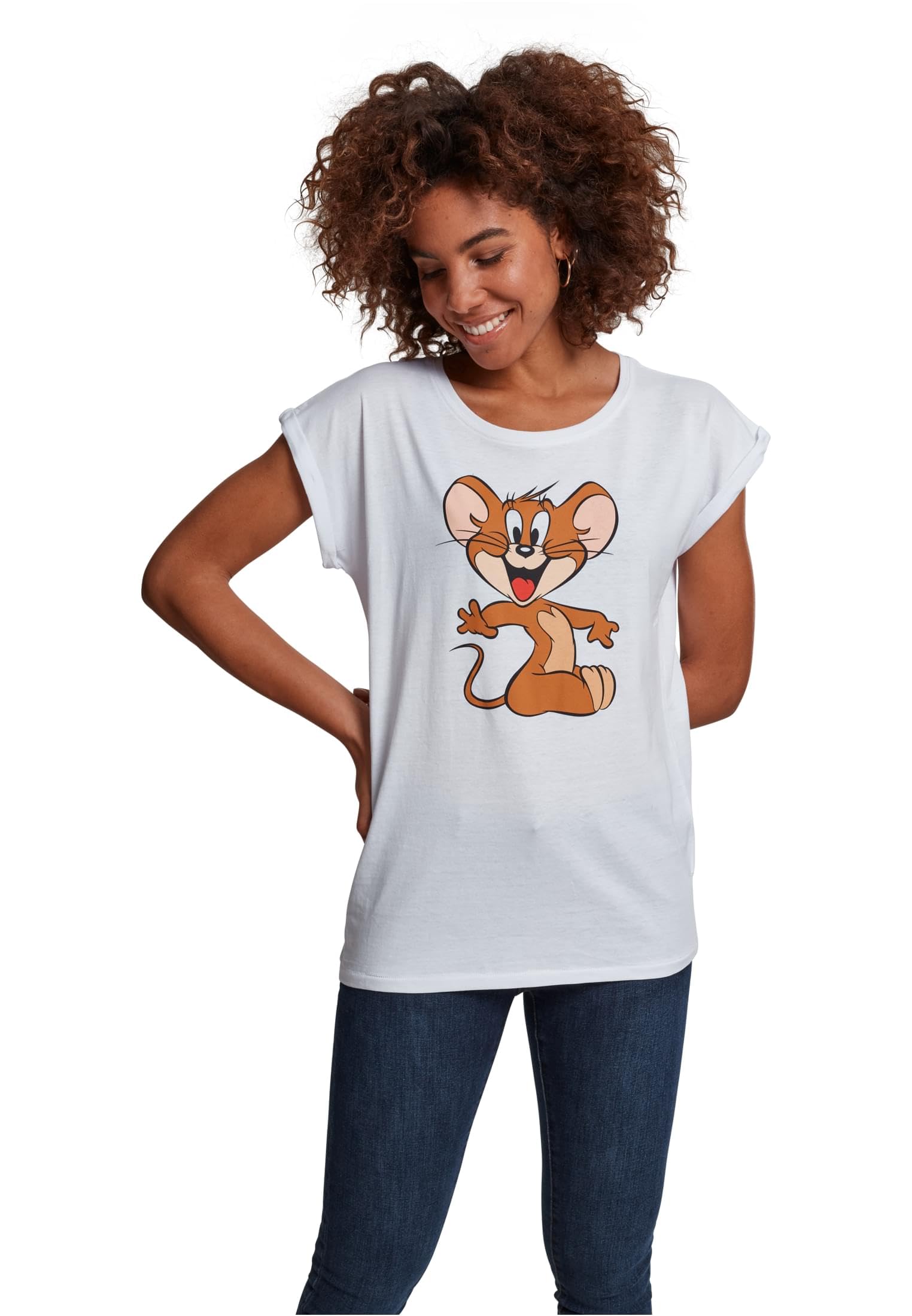 MERCHCODE Women's Ladies Tom Und Jerry Mouse Tee T-Shirt, White, XL