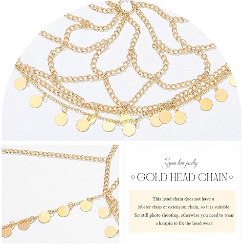 Miniatura 6 de Yean Diadema de lentejuelas doradas para adultos, joyería bohemia para el cabello, borla para festival, disfraz para mujeres y niñas