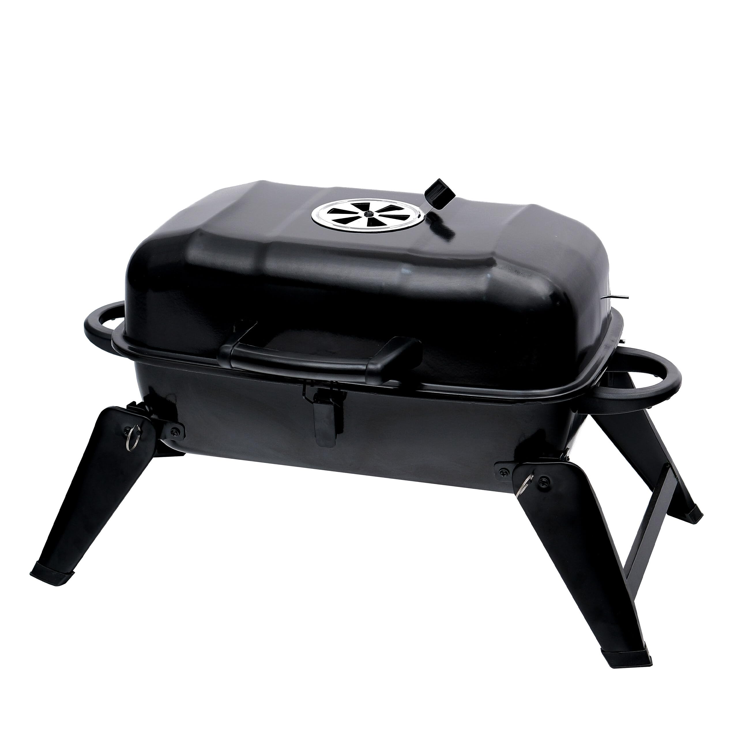 Relaxdays griglia tavolo pieghevole portatile 34x59x36 cm, acciaio nero | Scaldavivande, ventilazione, barbecue carbone