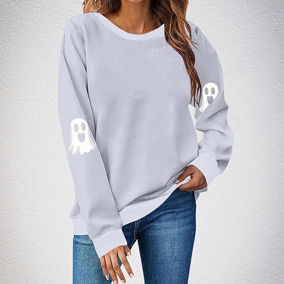 Halloween Sweatshirts for Women Ghost Spooky Season Crewneck Pullover 2026