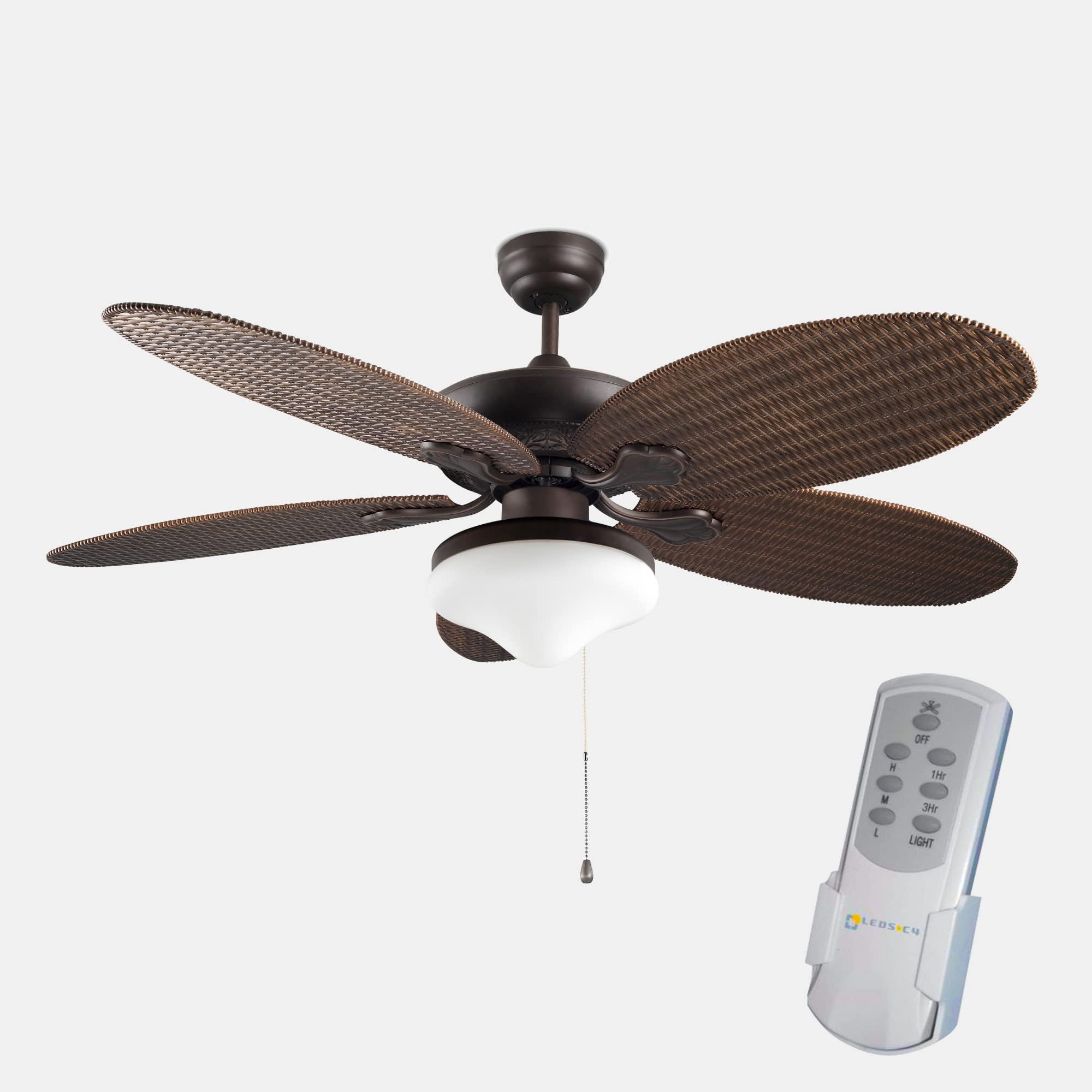 LEDS C4 Phuket- Copper Brown 52" Ceiling Fan with Light & Remote, IP23 220-240V, 5 ABS Blades Steel Suspended Ceiling Fan