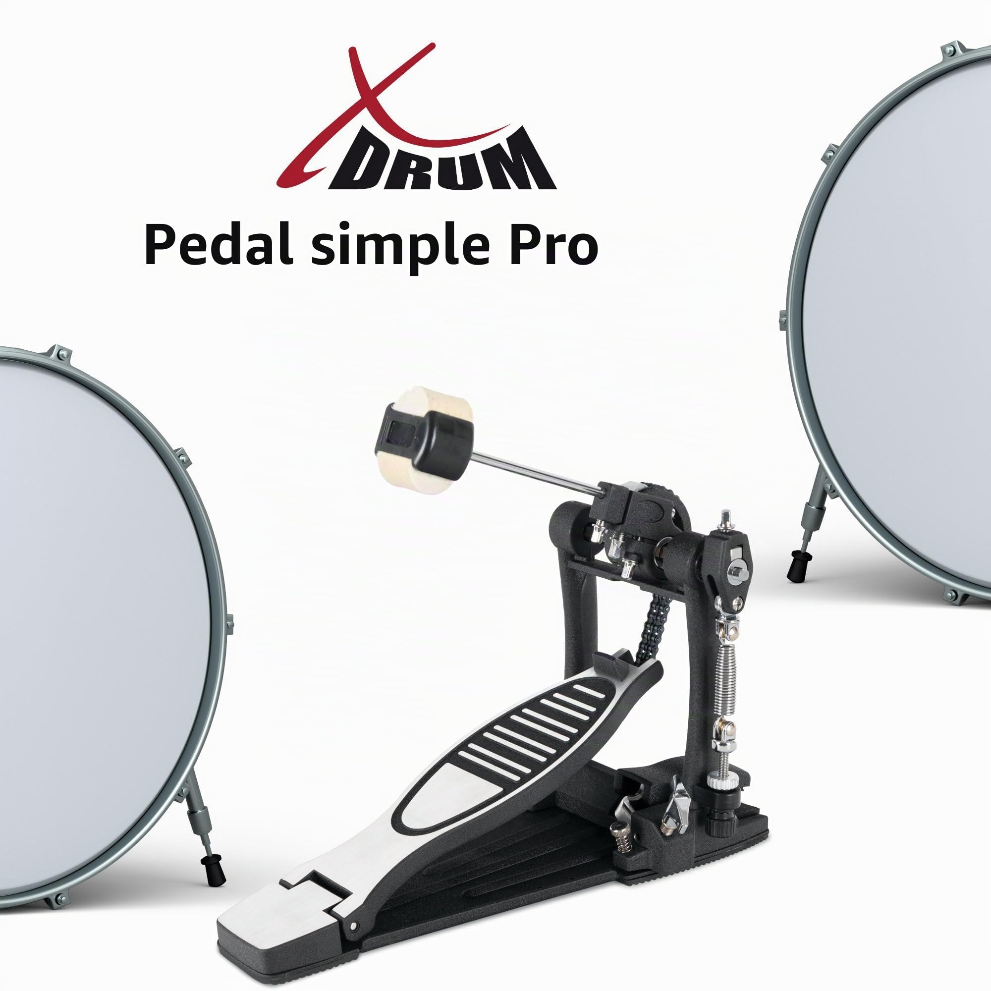 XDrum Pedal Pro, Doble (doble cadena, 4 side beaters, tope de pie, ajustable de múltiples formas, ángulo del mazo libremente ajustable)