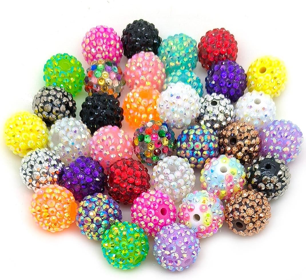 100pcs 18mm Colorful Rhinestone Beads Round Spacer Beads for Jewelry Bracelet Necklace Pen Bag Chain Making Crafts Supplies (18mm Mix Colors)