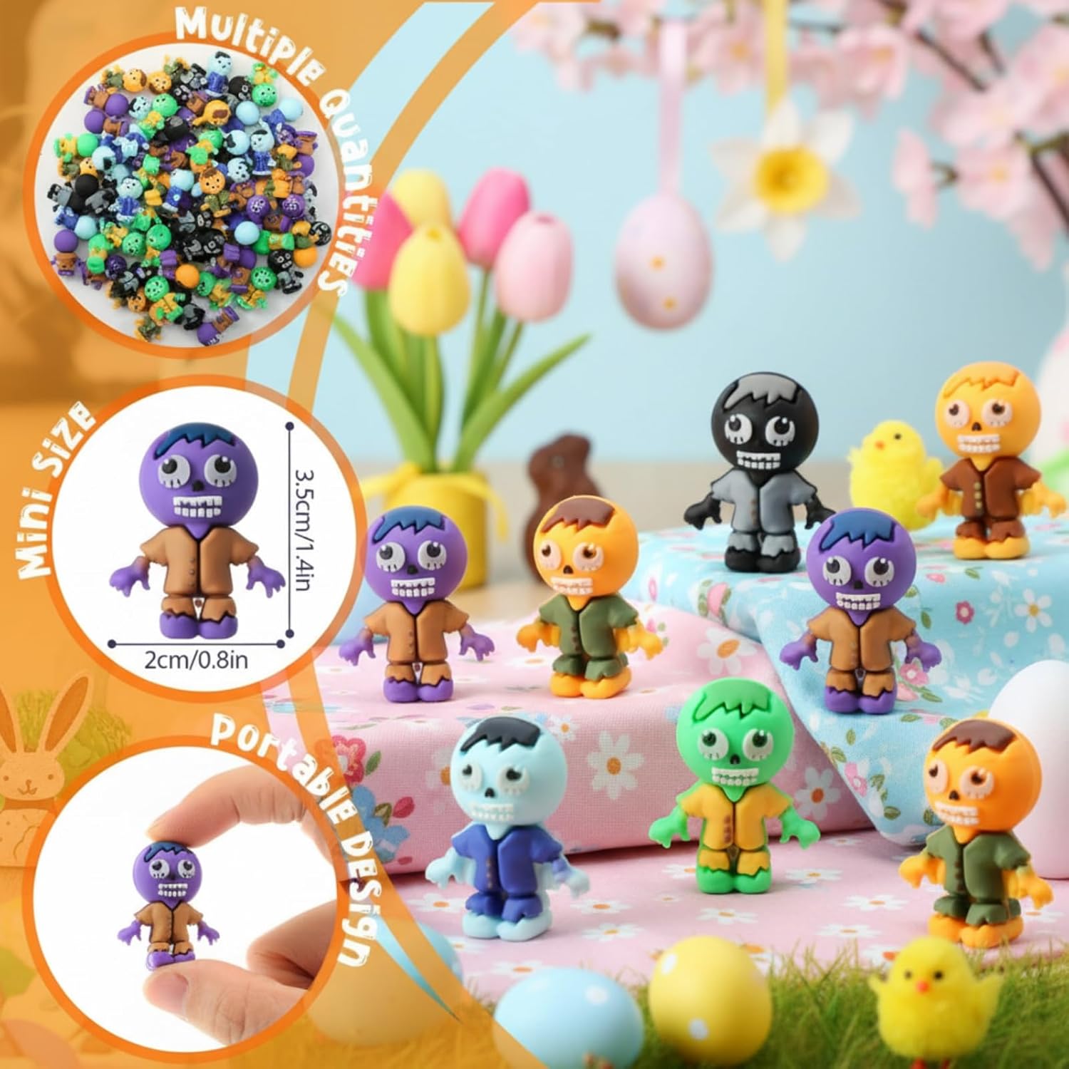 100 Pcs Mini Zombies Figurines Easter Tiny Zombies Action Figures to Hide and Seek Little Statue for Easter Party Favors Gifts Treats Goodie Bag Supplies Imaginative Display
