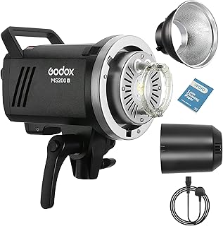 Godox MS200-V Compact Studio Flash, 200W GN53 5800K Speedlite, 2.4G Wireless X System, Bowens Mount, 0.1-1.3s Recycle Time