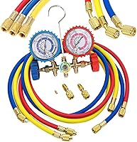 LIYYOOTopSpareParts Manifold Gauge Set with 60" Charging Hoses for R410A R22 R404 - 800 PSI Brass HVAC Diagnostic Kit
