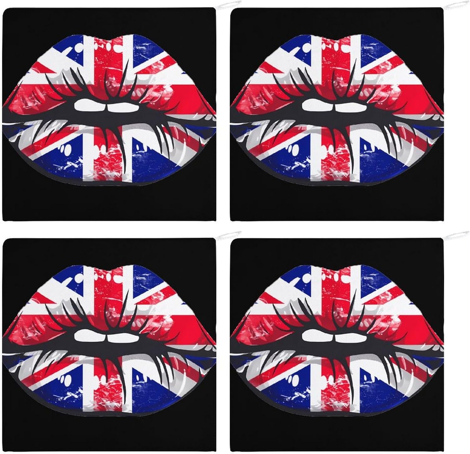 Great Britain England Lips Hand Towels for Bathroom Kitchen Towels Small Towel Handkerchiefs with Hanging Loop 4PCS