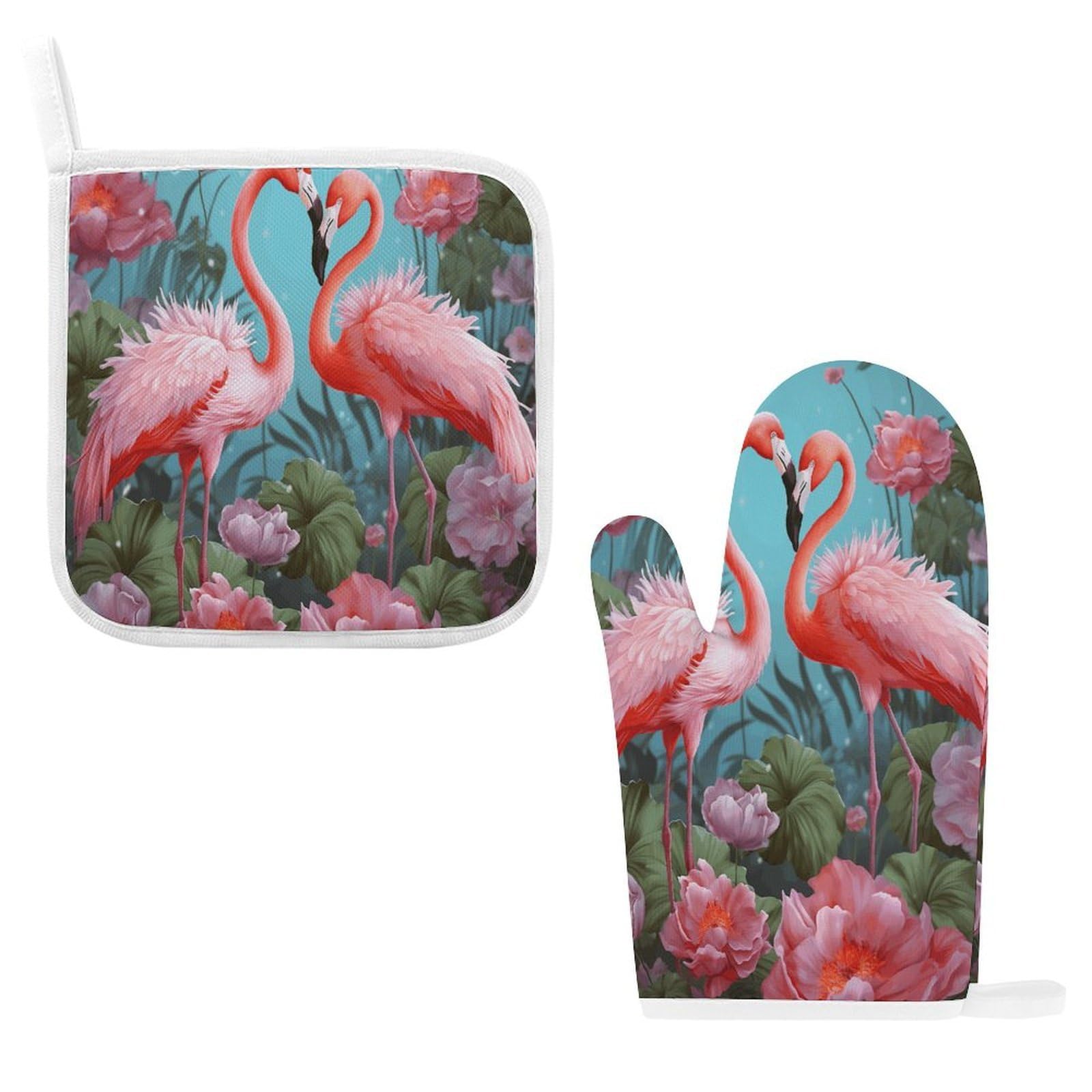 Fodpand Style Flamingo Love Flowers Oven Mitts And Pot Holders Sets