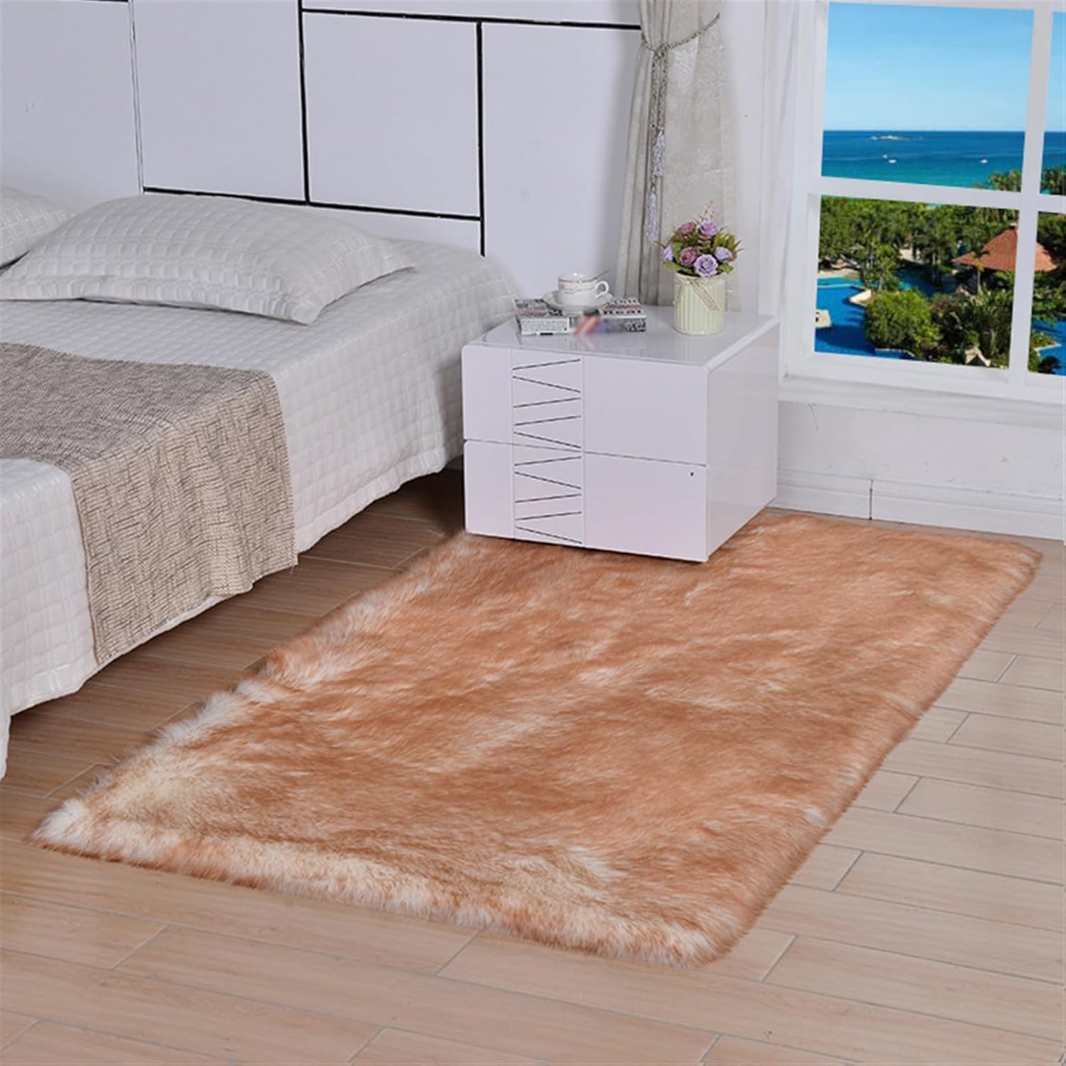 Tapis de salon anti-sol froid fausse fourrure moelleux sous la table à manger 80x180