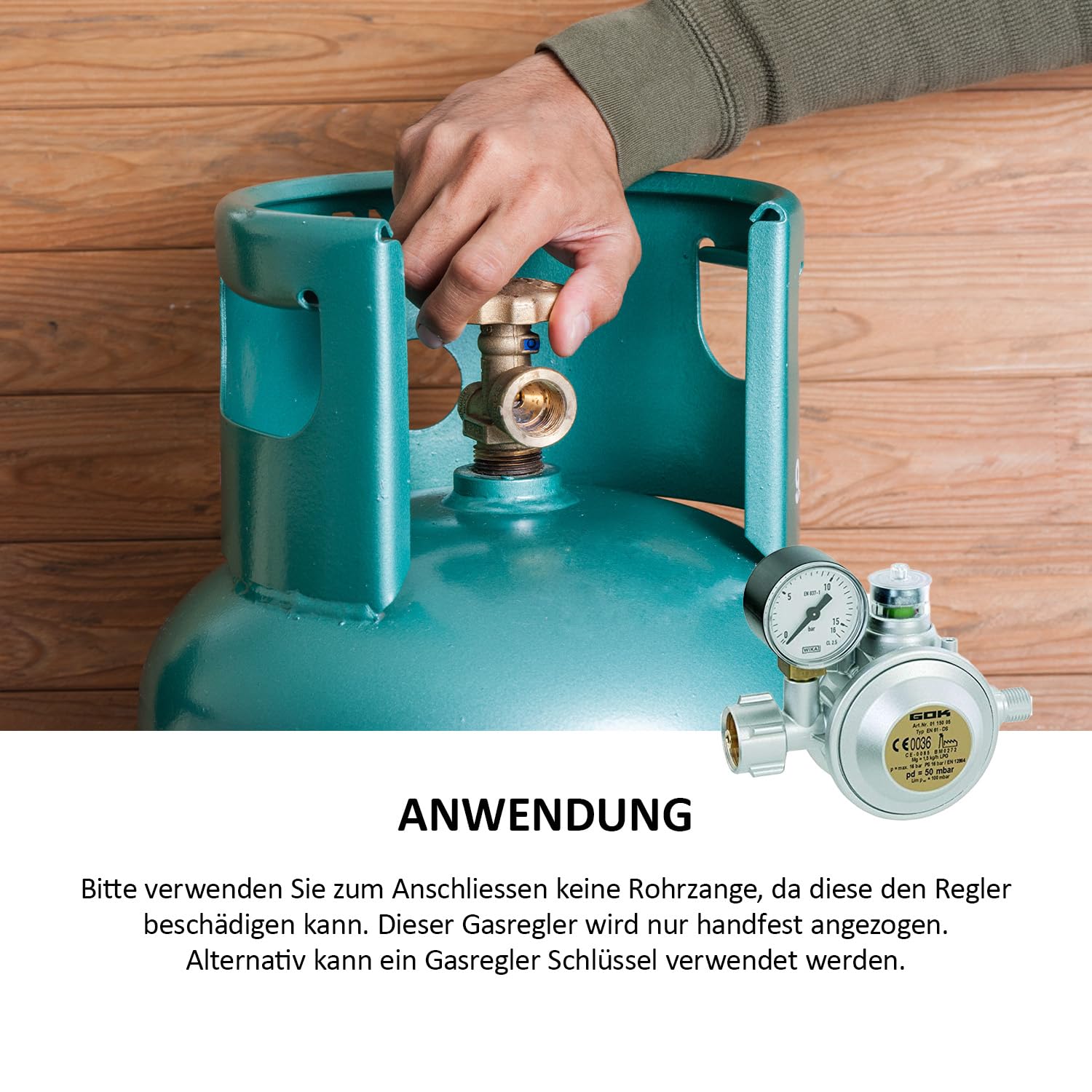 Gewerberegler mit Überdrucksicherung für Propangasflaschen, Druckminderer mit Manometer, Gasdruckregler inkl. Lecksuchspray