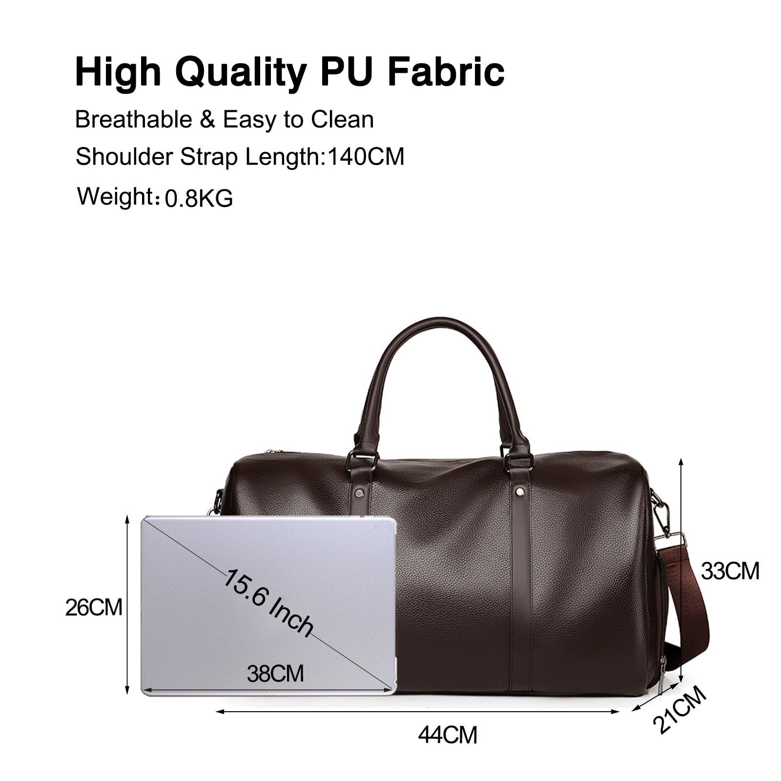 FANDARE Sac de Voyage Léger pour Femme et Homme - Sac à Main Imperméable en Cuir avec Compartiment à Chaussures pour Week-End et Sport de Gym