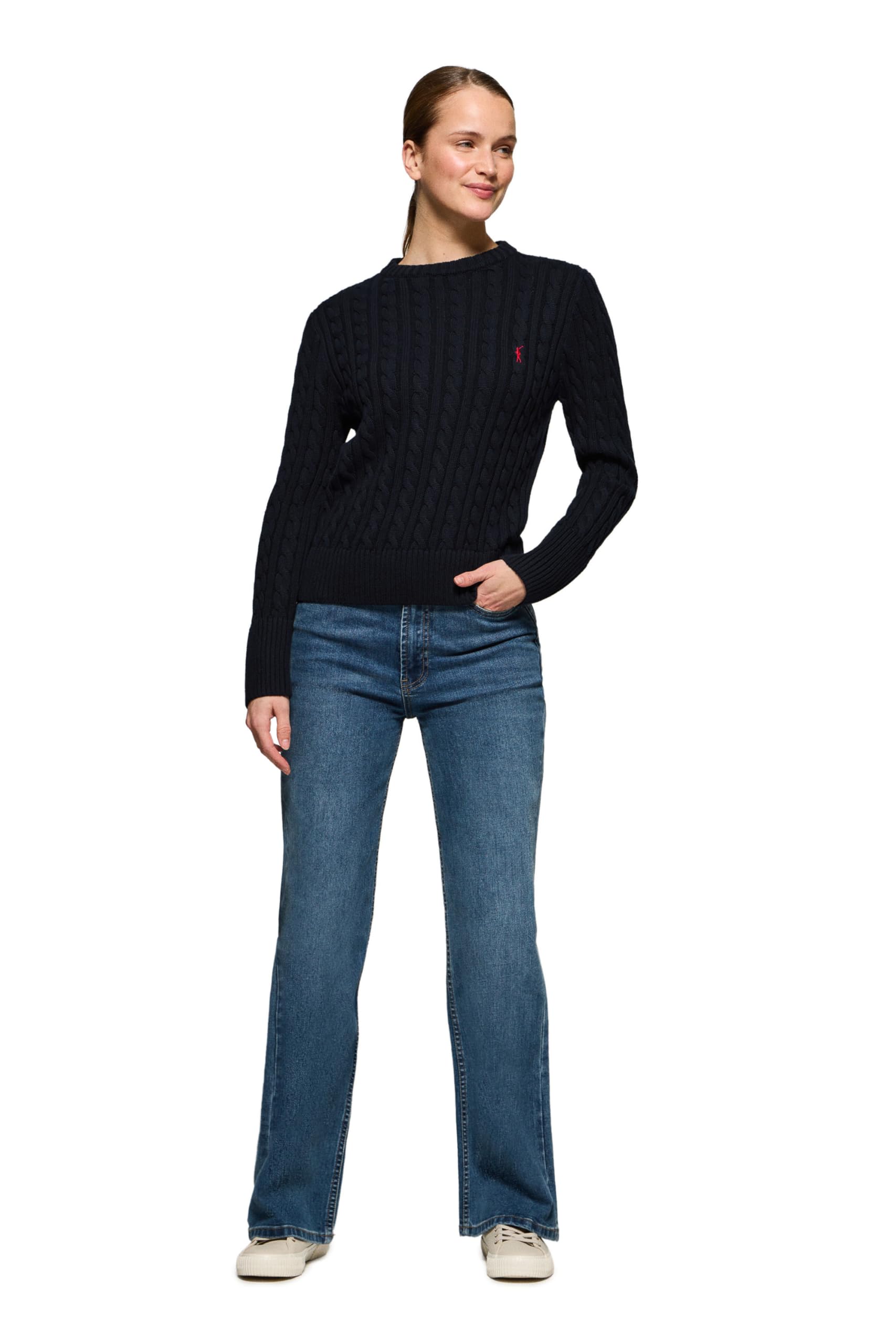 Polo Club Pull en Maille Torsadée pour Femme avec Col Rond et Broderie 100% Coton