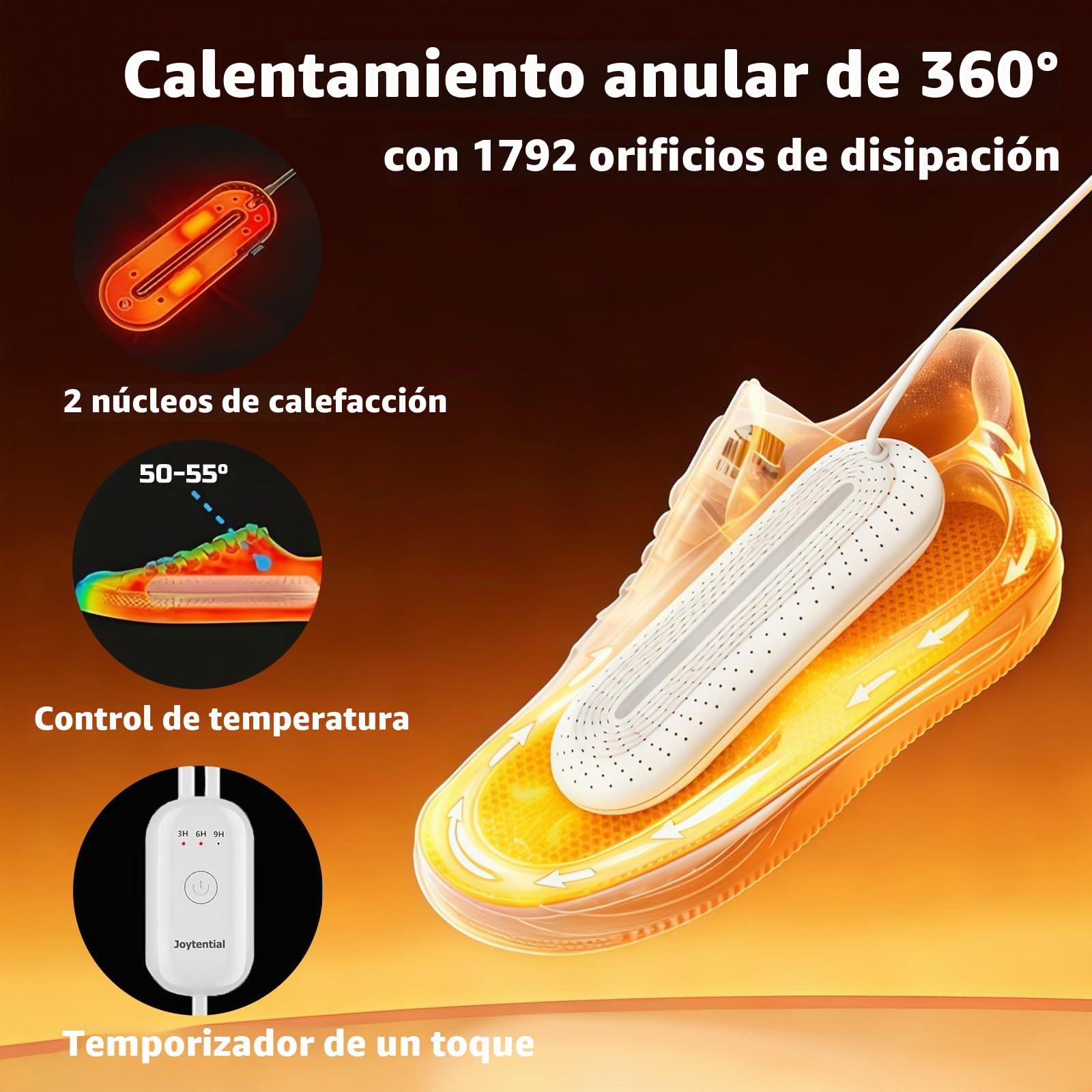 Secador de Zapatos Eléctrico, Calentadores de Zapatos y Botas, Deshumidificar Zapatos & Eliminar Olores, Apagado Automático Temporizado (UE Enchufe)