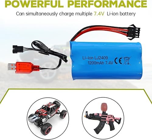 Miniatura 4 de 7.4V 1200mah SM-4P enchufe batería recargable con cable de carga USB para EC08 RC juguete coche modelo todoterreno escalada deriva carreras control