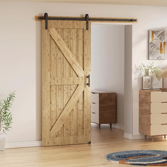 6FT/183CM Sliding Door Hardware Heavy Duty Barn Door Sliding Kit Full Set Contains Door Handle and Floor Guide