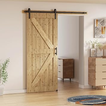 6FT/183CM Sliding Door Hardware Heavy Duty Barn Door Sliding Kit Full Set Contains Door Handle and Floor Guide