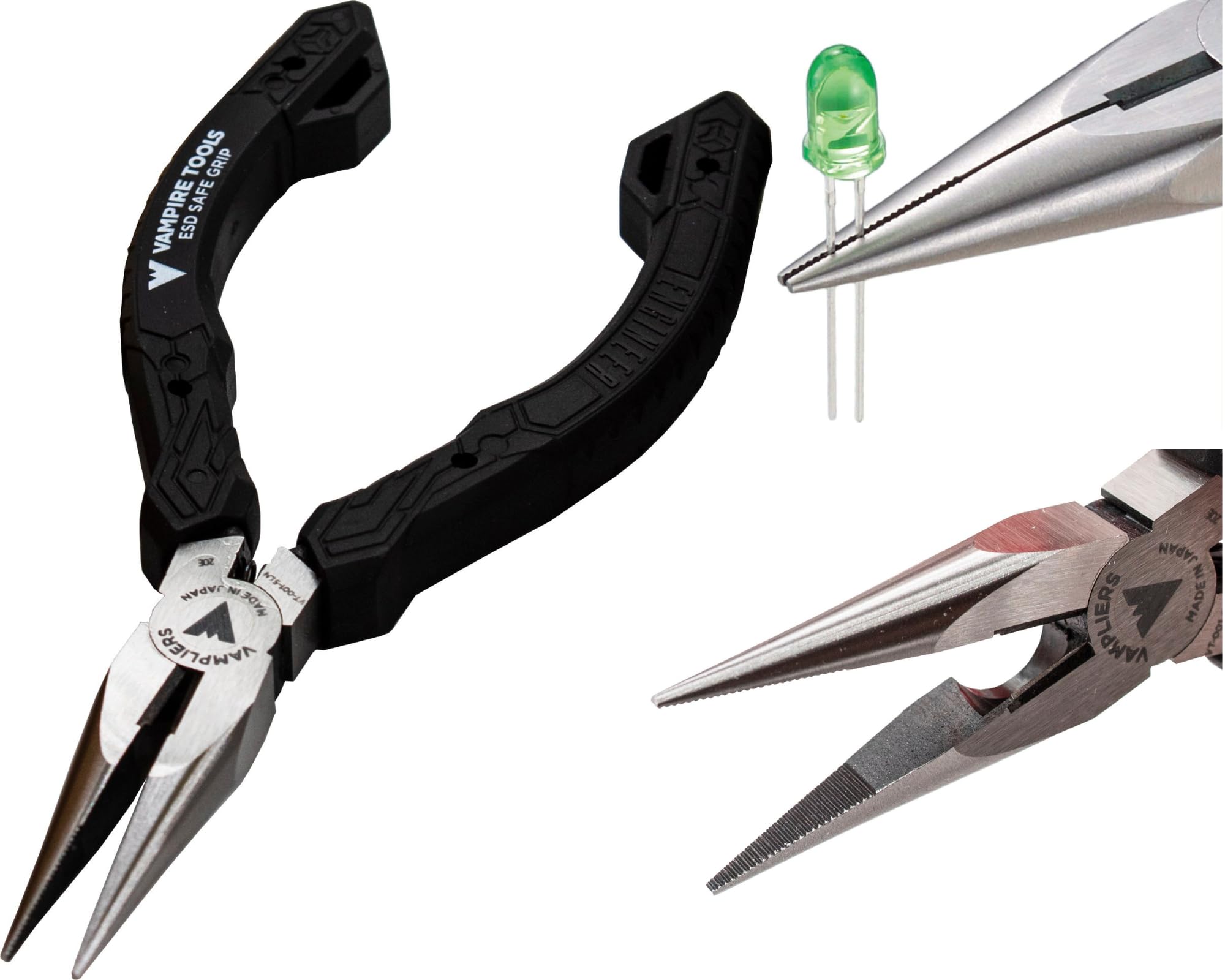 5.5" Mini Precision Long Nose Pliers. Made in Japan. Needle Tip, Serrated Jaws, Wire Cutter & ESD Safe Grip. For Precision Work on PCB/SMD Electronics & PC Components/Electronic Repairs.
