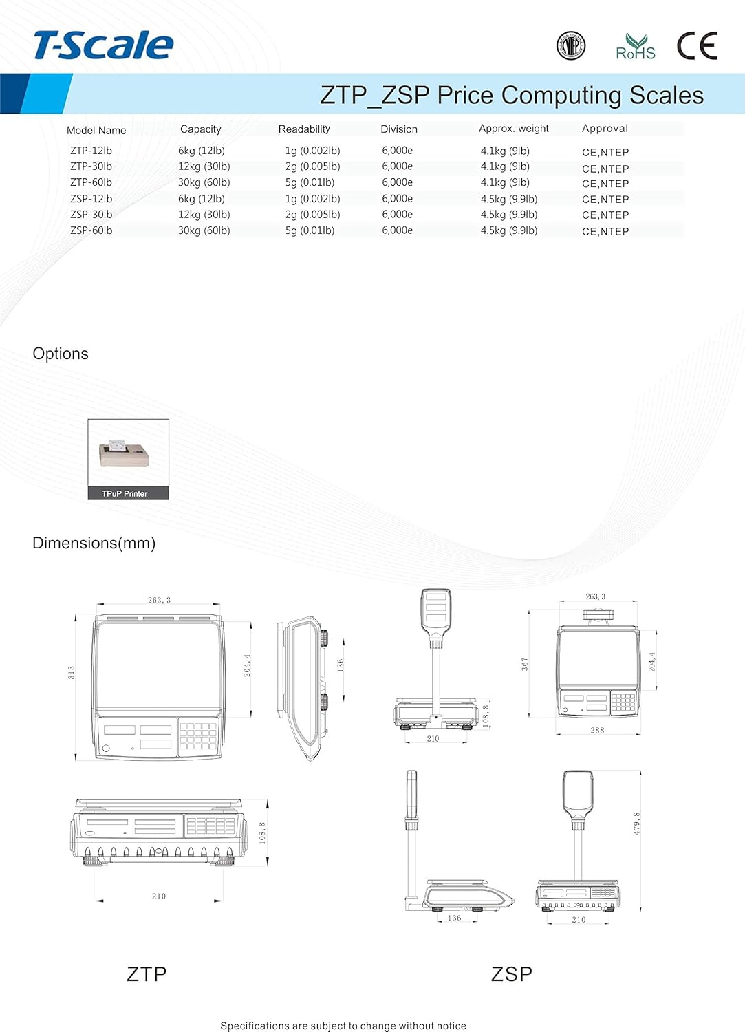 Aquos ZTP Price Computing Scale – Class III NTEP Legal for Trade, Commercial Digital Scale with LCD Backlit Display & Stainless Steel Platter, Retail Grocery Scale (60lbs Pole Model)