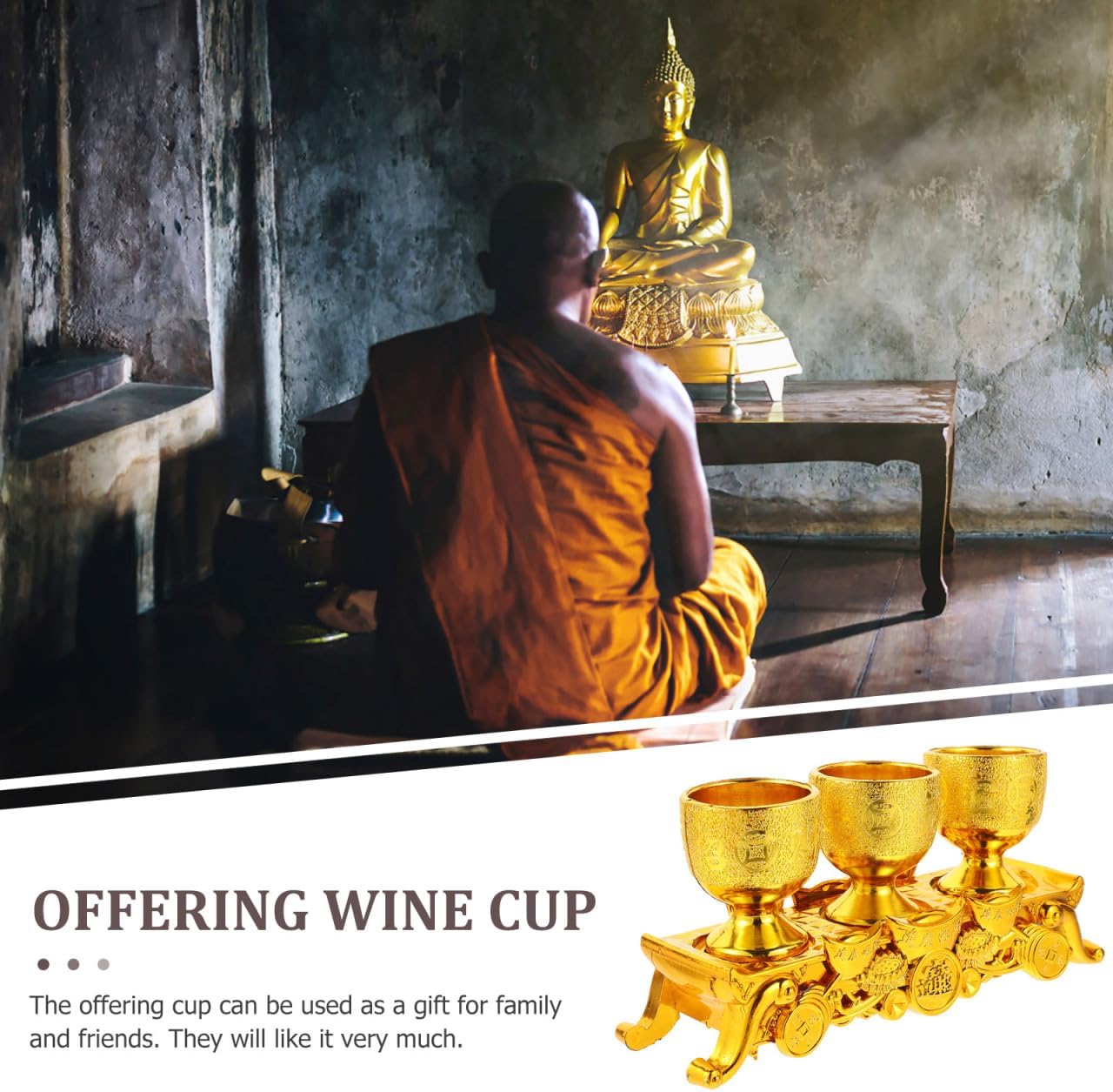 Temple Offering Cup Set Decorative Cup with Base 3 Classic Goblets for Altar Worship Household Display Water Traditional Ceremony Decor