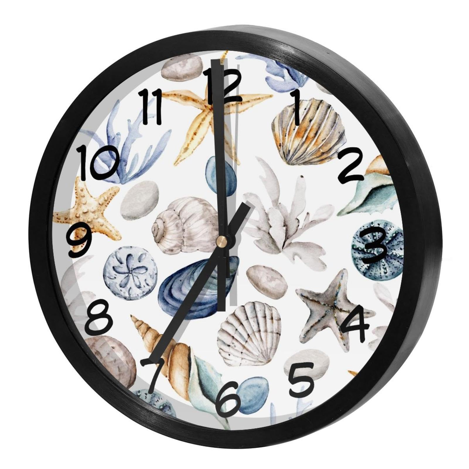 Horloge murale silencieuse aquarelle motif coquillages marins pour décoration maison