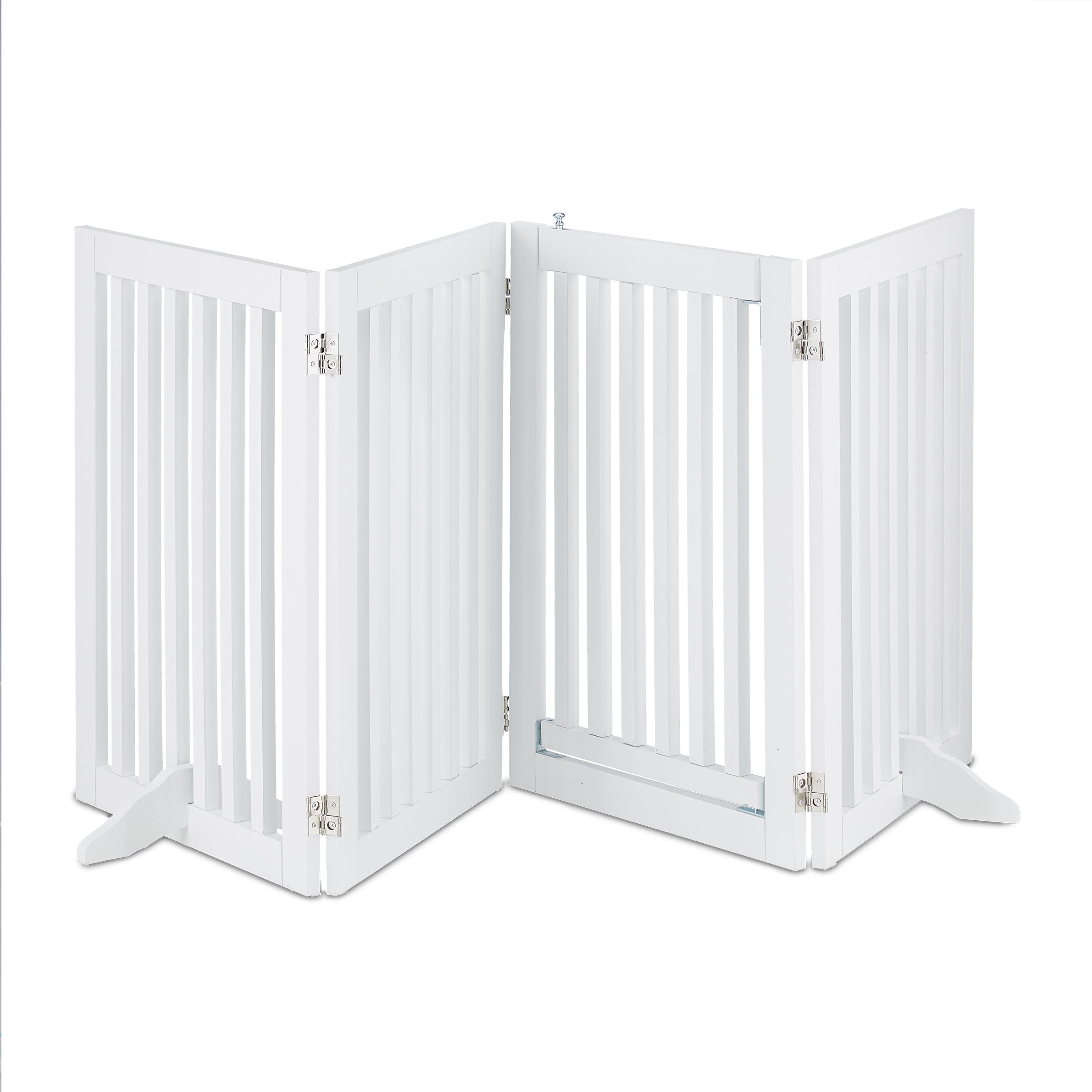 Relaxdays Barrera Seguridad Niños, Valla Protectora Bebés y Mascotas, 4 Paneles, con Puerta, Plegable, 70x207 cm, Blanca