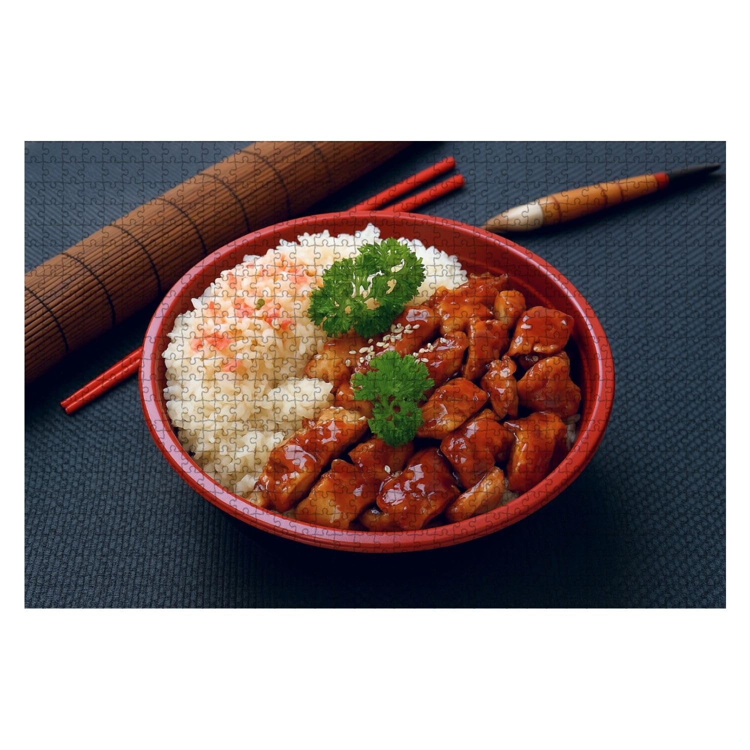 Jigsaw Puzzles 1000 Pieces for Adult Red Bowl Delicious Chicken Teriyaki Puzzle Game for Family Wooden Puzzle Toy Educational Games Puzzles for Home