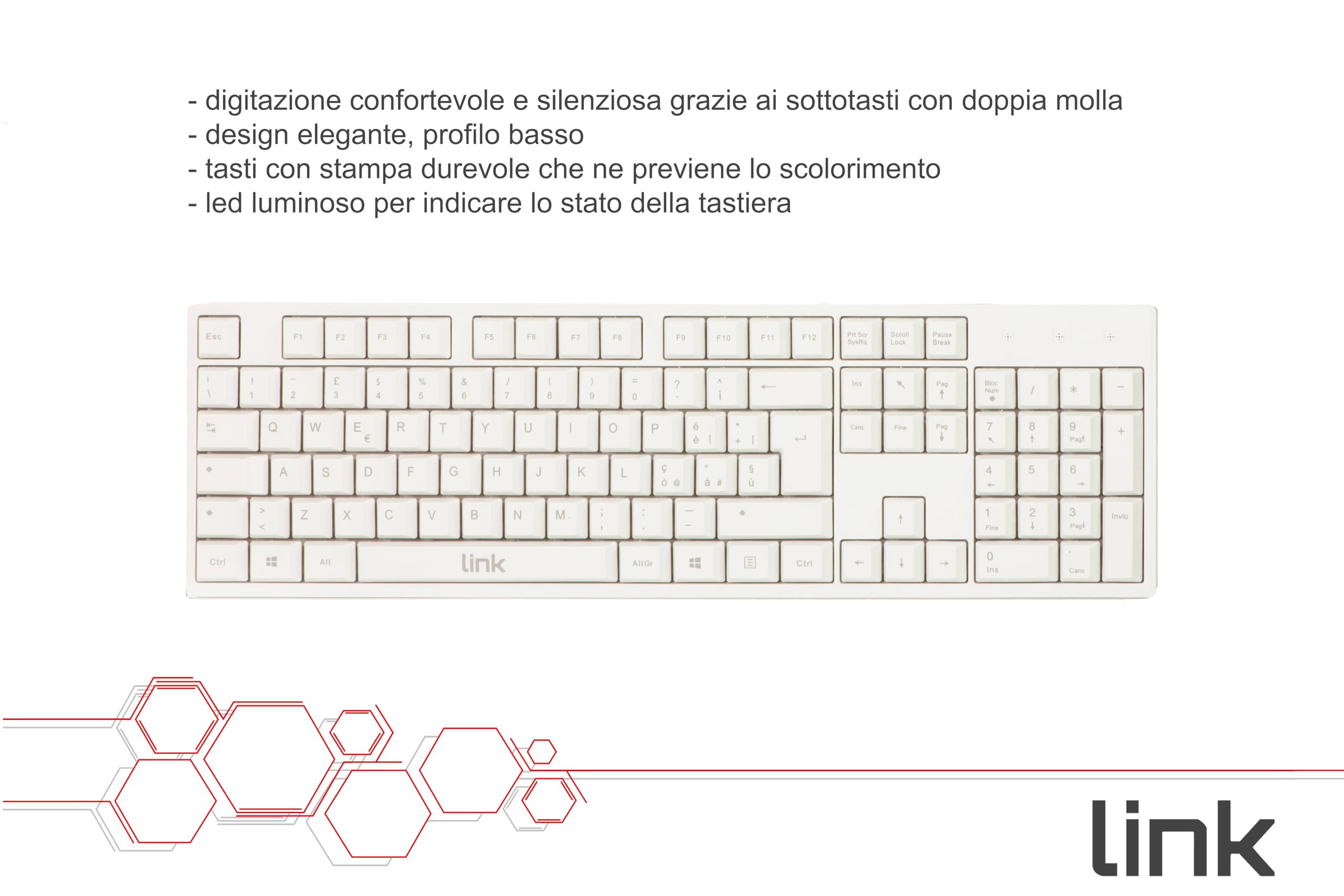 LINK Tastiera Italiana 105 Tasti Colore Bianco CONNETTORE USB