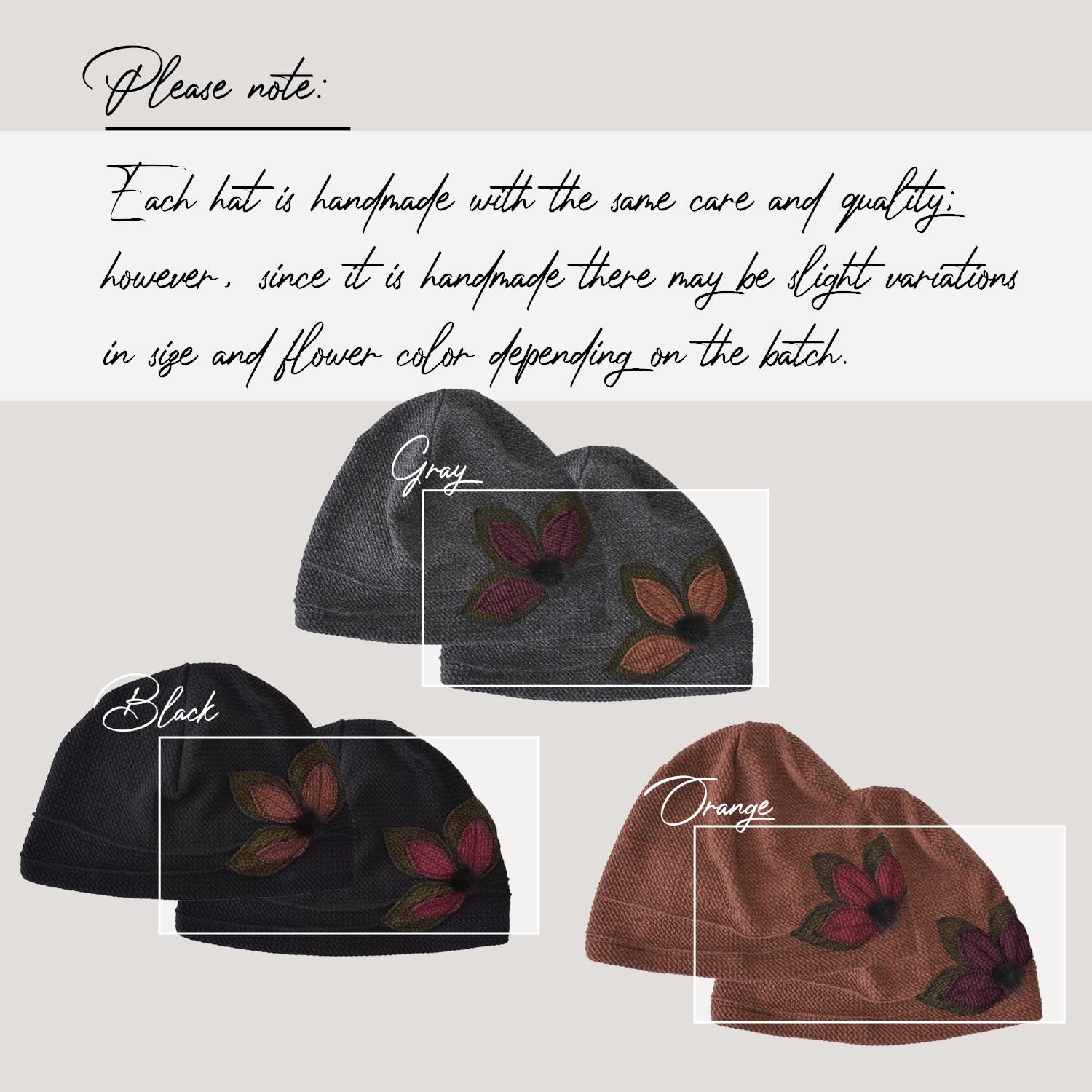 Bonnet tricoté avec pompon floral pour femme - Design vintage léger