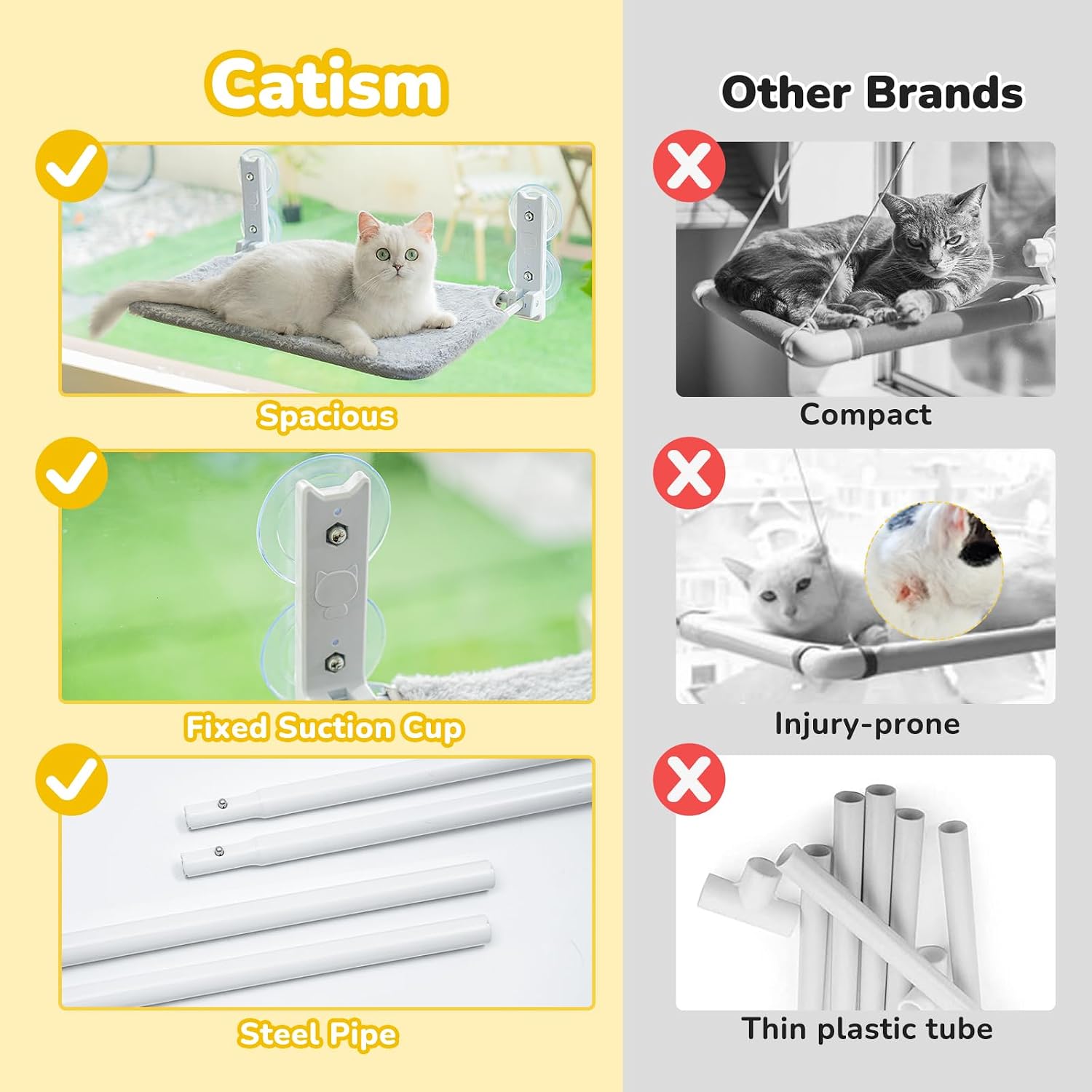 review Foldable Cat Window Perch, Cordless Cat Hammock Window with 4 Strong Suction Cups, Cat Beds for Indoor Cats, Solid Metal Frame Holds 44lbs, Reversible Cover, 20.4L'' x 11.8W'', Grey
