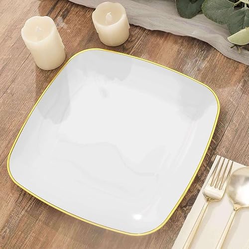 Miniatura 10 de Efavormart - Paquete de 10 platos cuadrados de plástico para postre de 10 pulgadas, color negro con borde dorado, platos desechables para ensalada