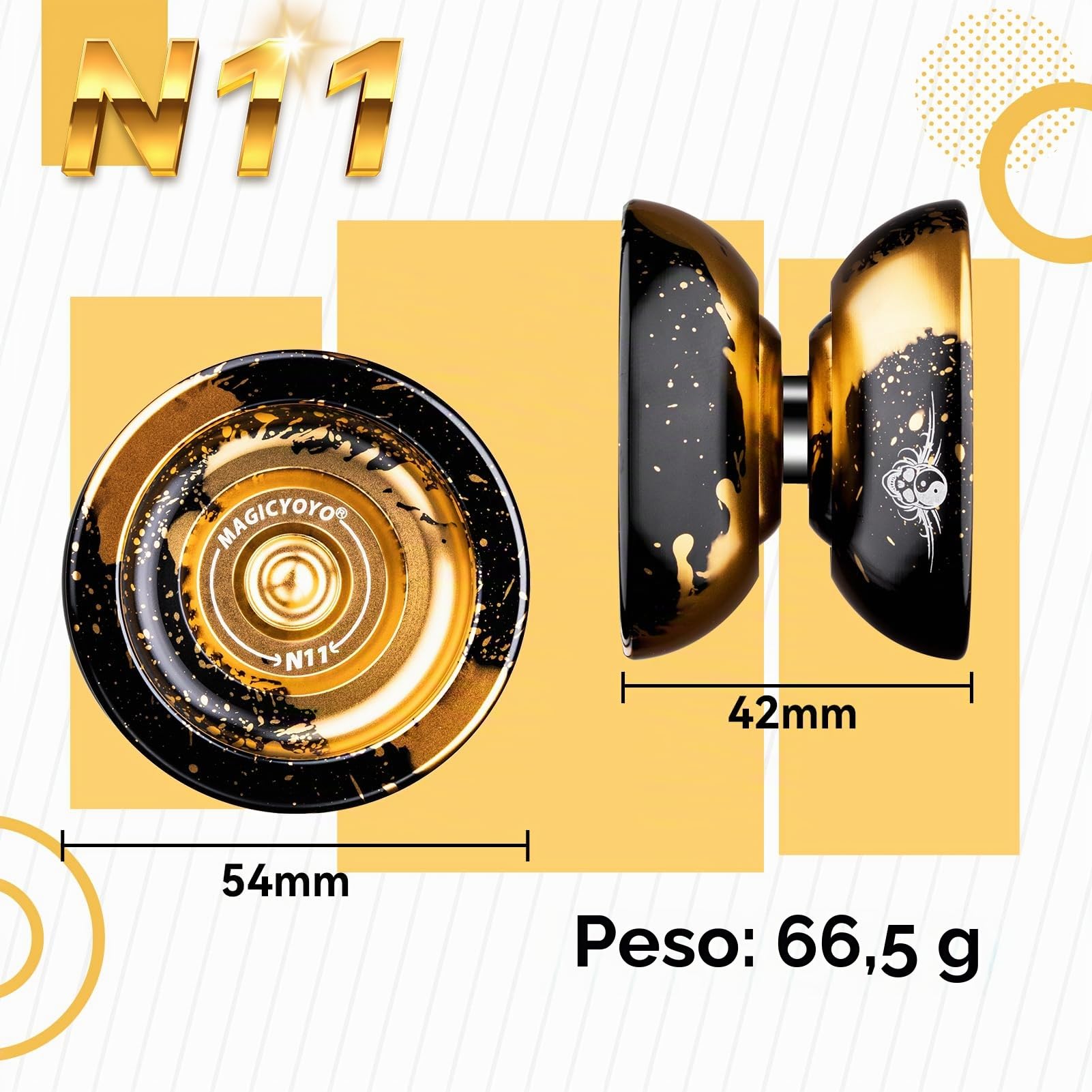 Magicyoyo JoJo N11 Plus profesional reactivo para niños – Yo de metal de doble uso con modo no reactivo + juego de rodamientos + 12 cuerdas + bolsa (negro dorado)