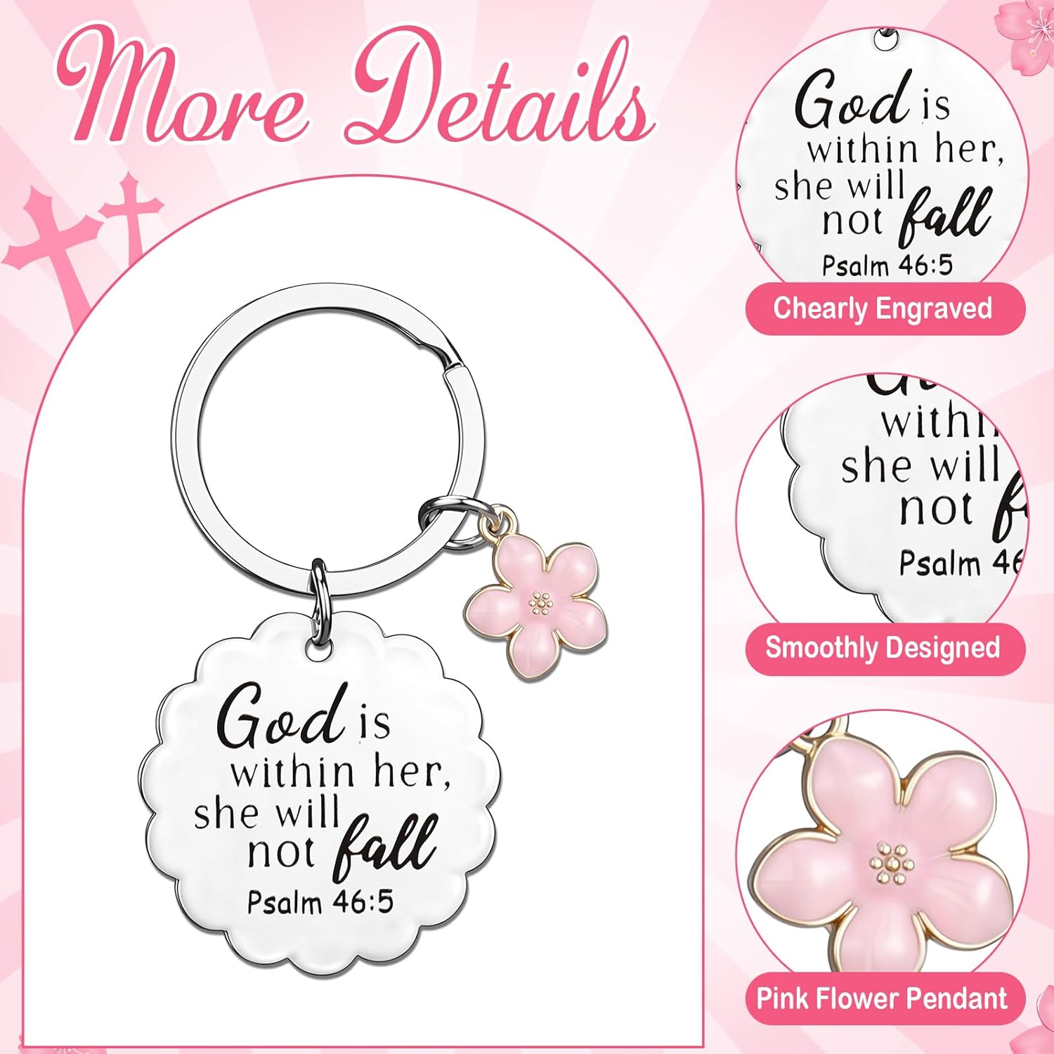 Nosiny 9 Pcs Christian Keychain for Women Bulk Inspirational Bible Verse Religious Gifts Bulk for Pastor Flower Coworker Friends Faith Based Bible Accessories for Easter Christmas Baptism - Image 4