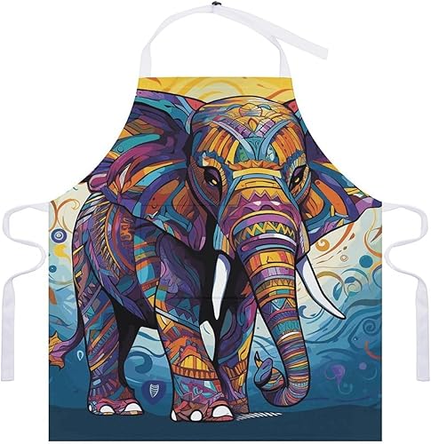 Miniatura 7 de Personalized Colorful Elephant Adult Apron, Kitchen Cooking Aprons for Woman Man, Adjustable Bib Apron with Pocket for Baking, BBQ Crafting