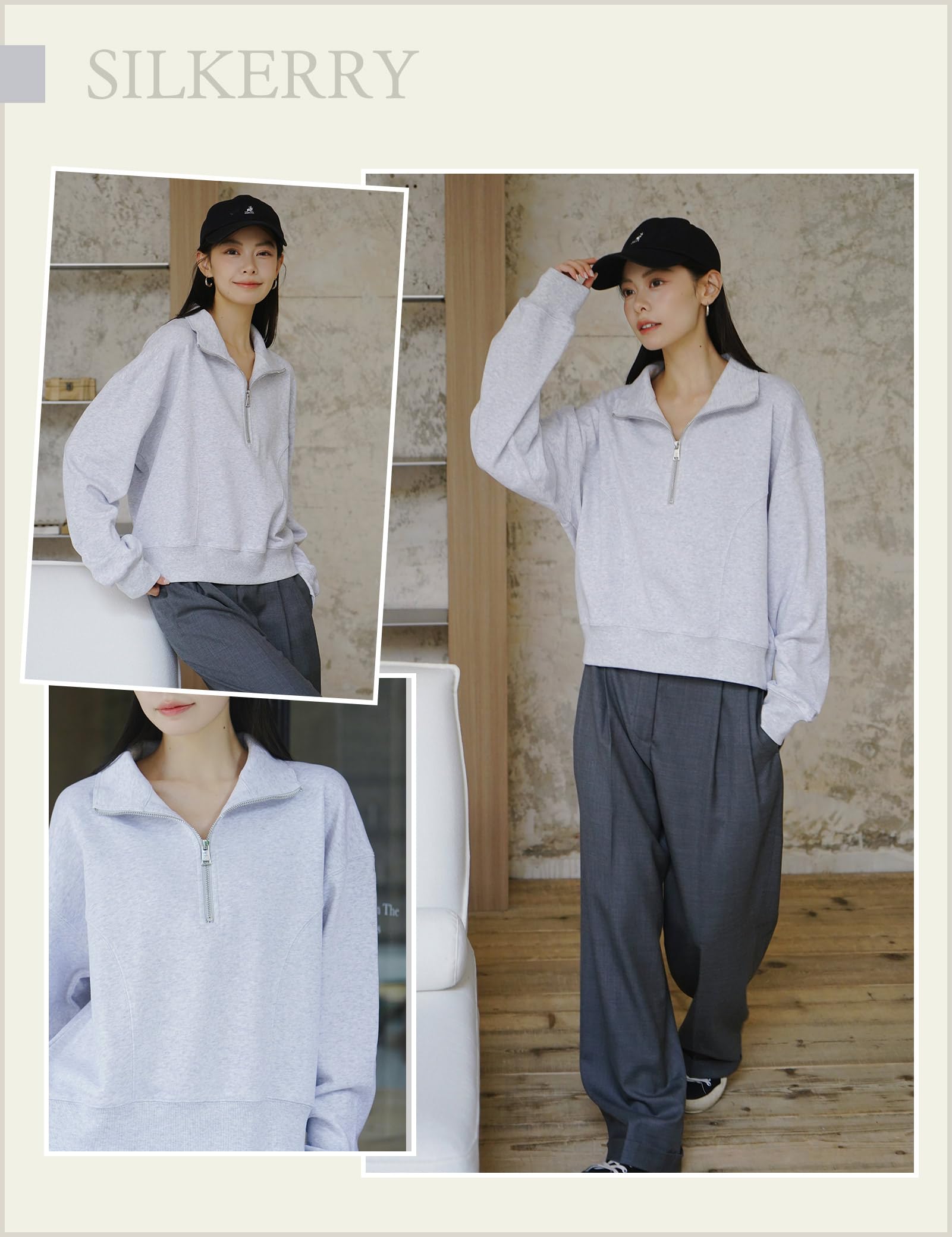 LilySilk Damen Seide silkerry Strick Pullover halbzip Oversized